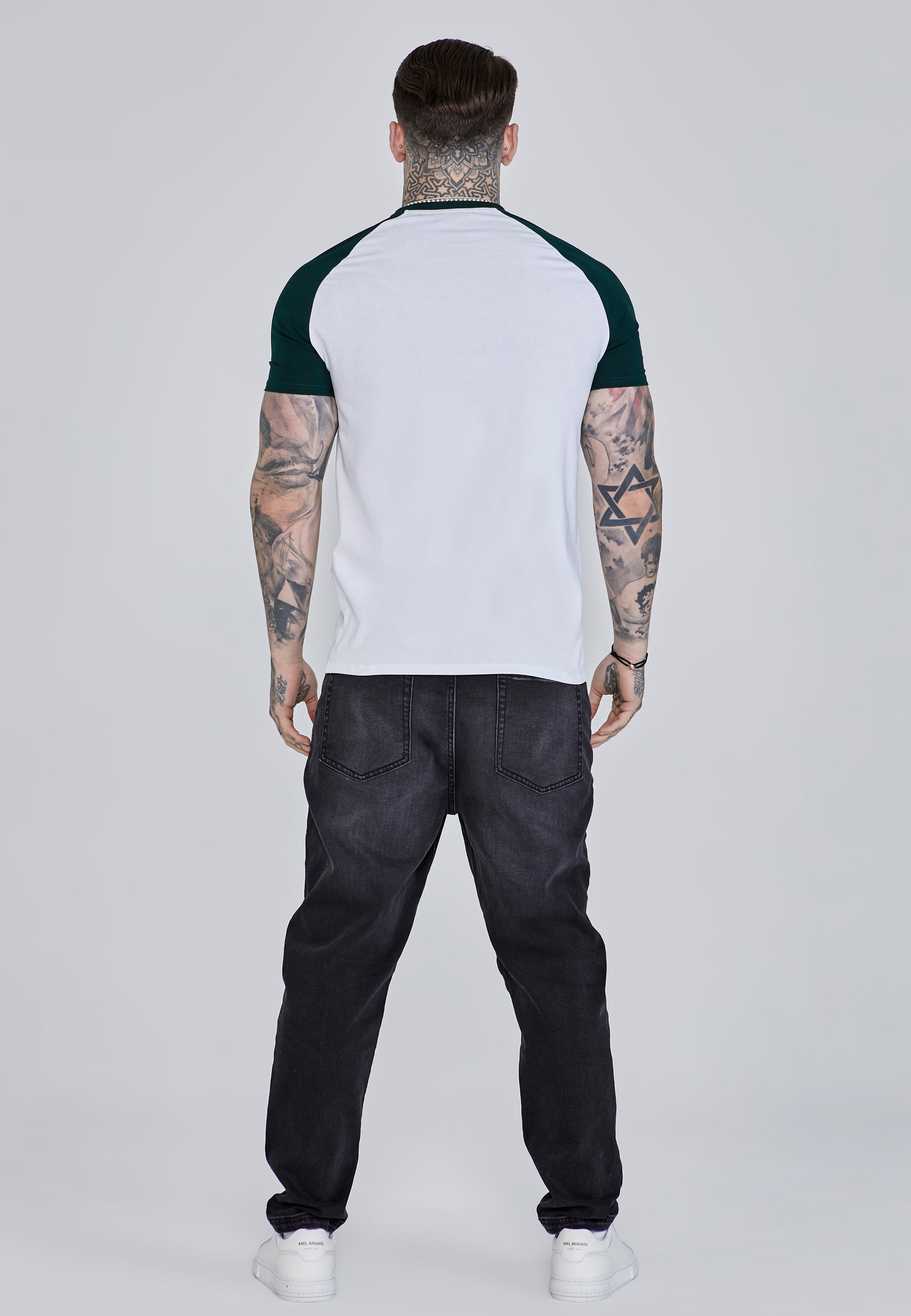 Raglan T-Shirt in White, Green T-Shirts SikSilk