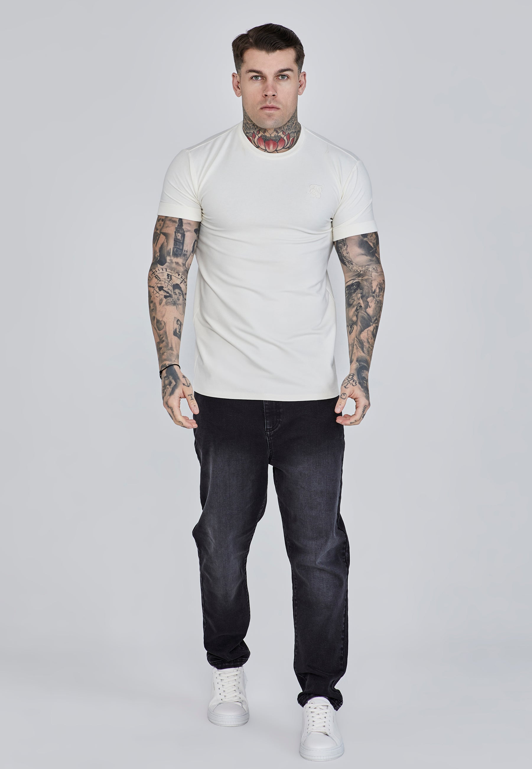 Roll Sleeve T-Shirt in Ecru T-Shirts SikSilk
