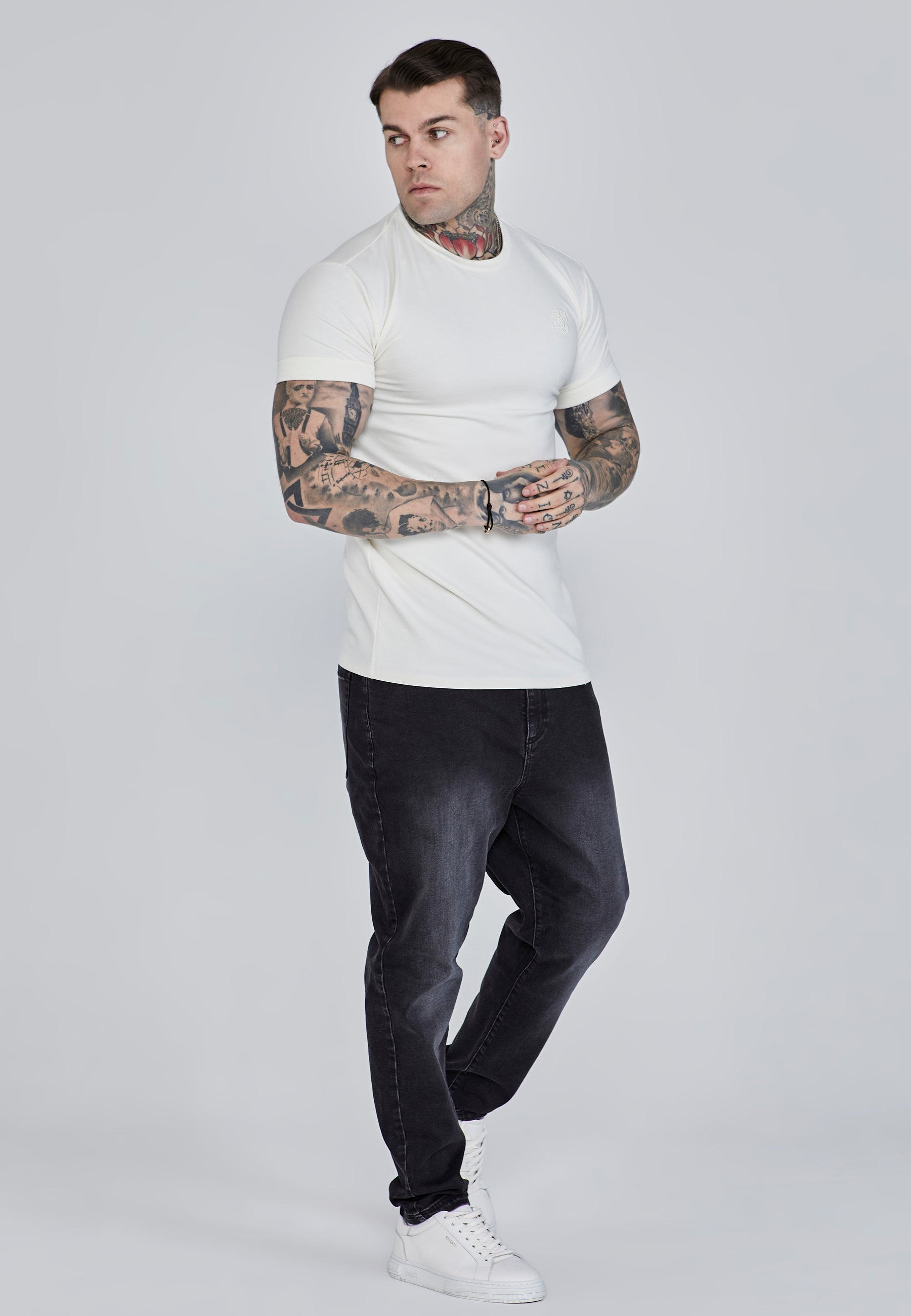 Roll Sleeve T-Shirt in Ecru T-Shirts SikSilk