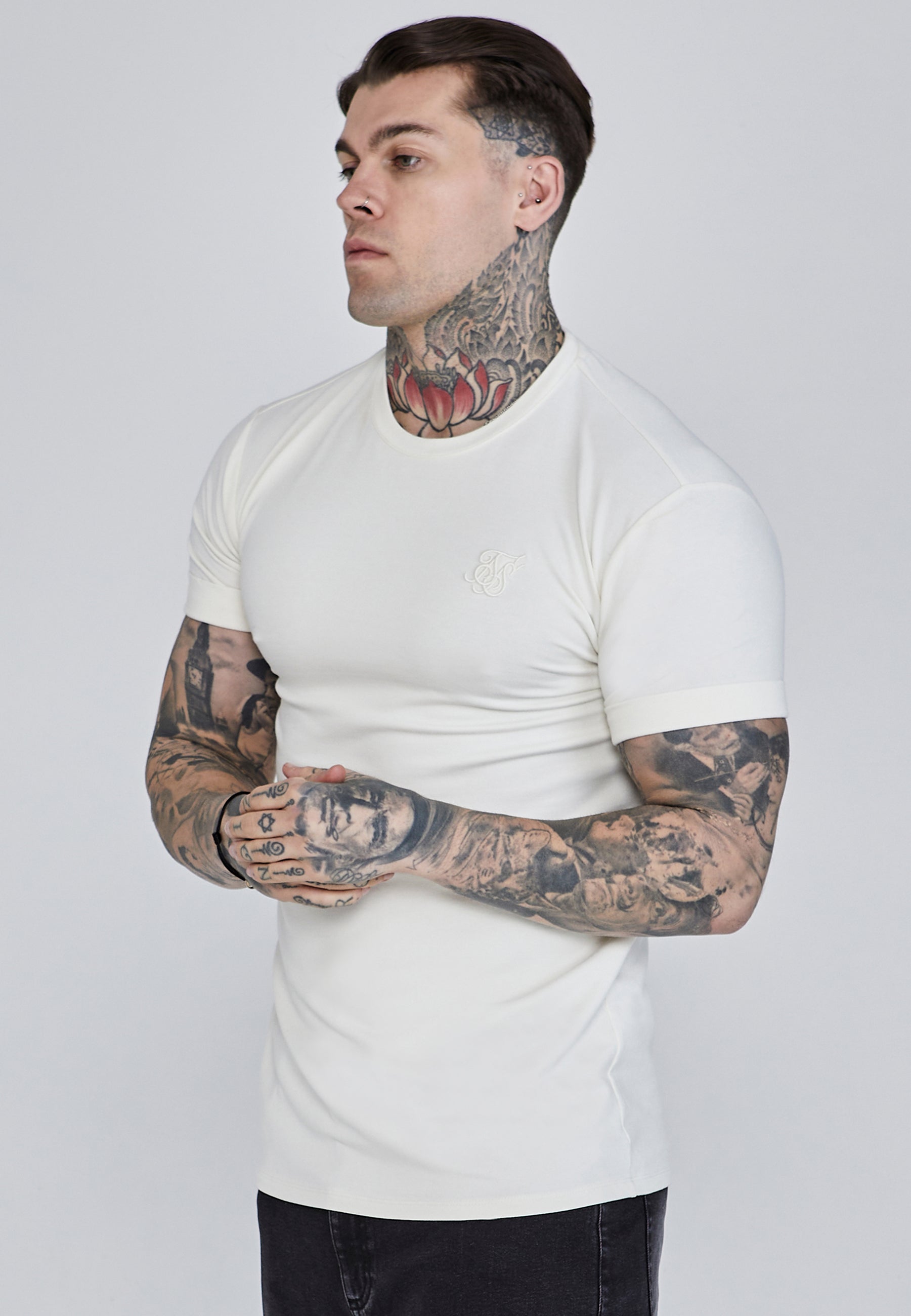 Roll Sleeve T-Shirt in Ecru T-Shirts SikSilk
