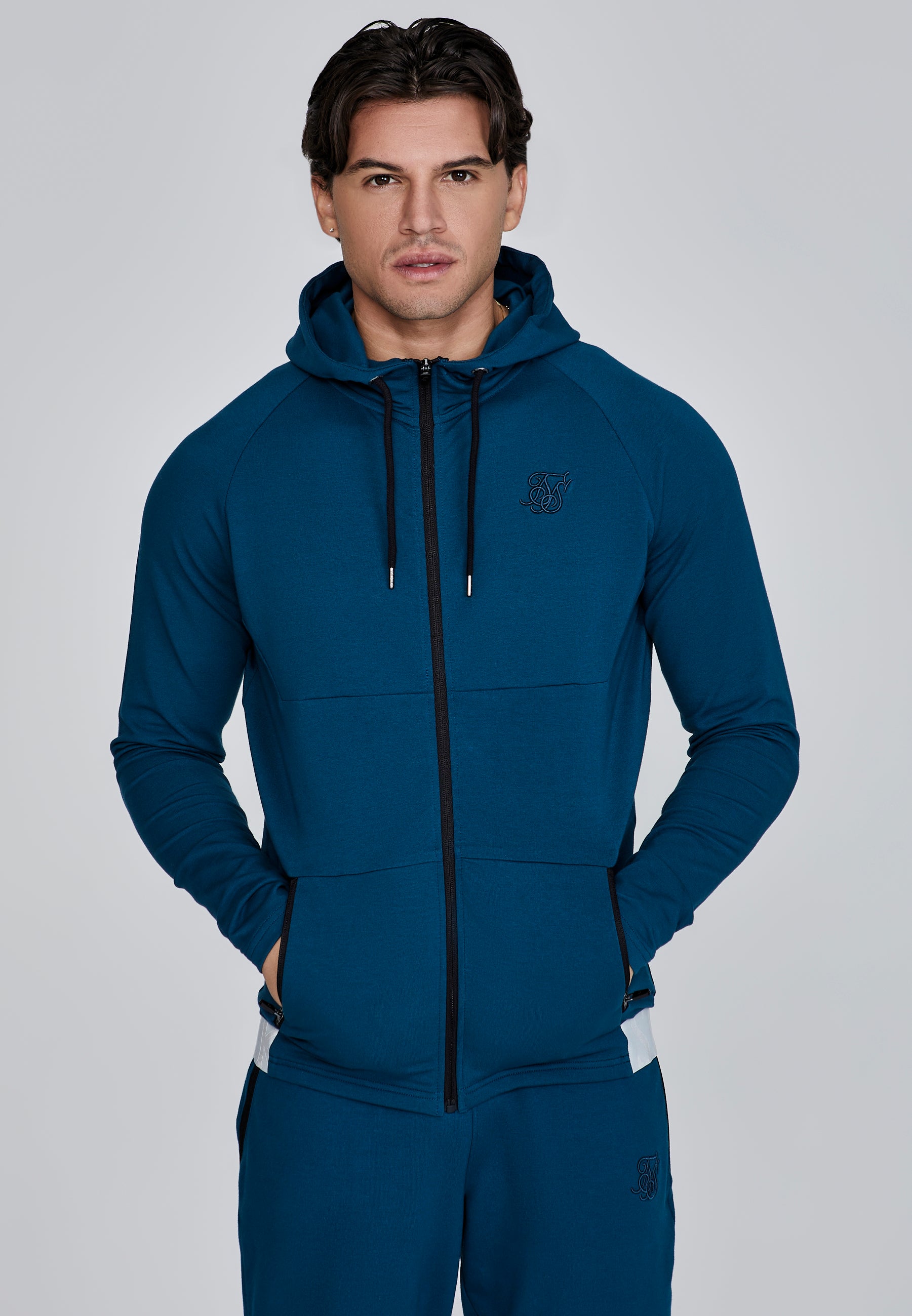 Full Zip Hoodie in Blue Sweat Jackets SikSilk