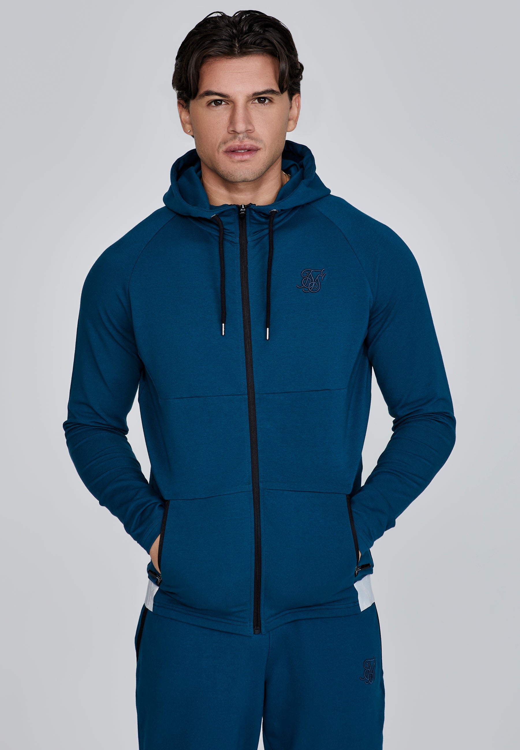 Full Zip Hoodie in Blue Sweat Jackets SikSilk