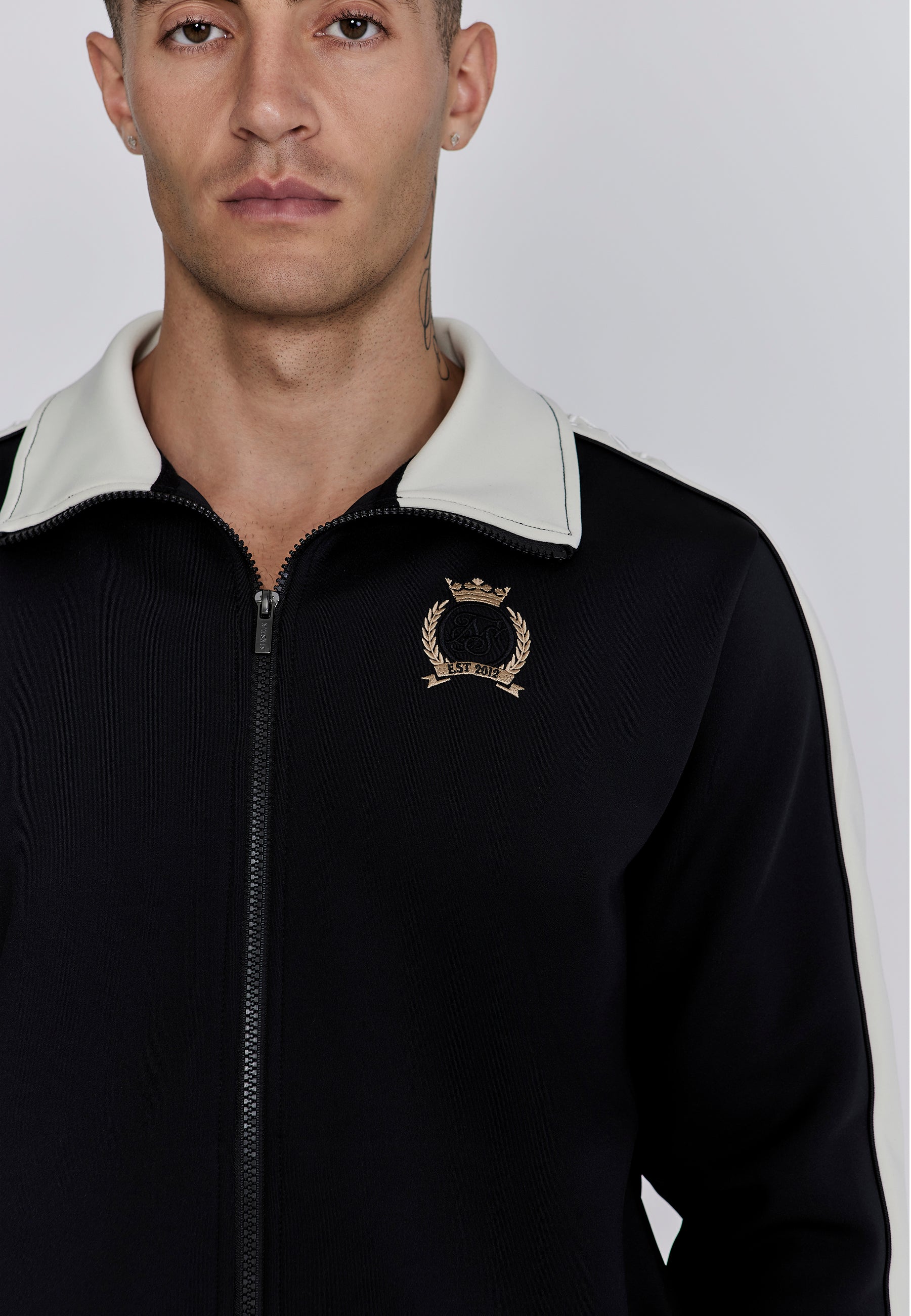 Crest Track Top in Black Sweat Jackets SikSilk