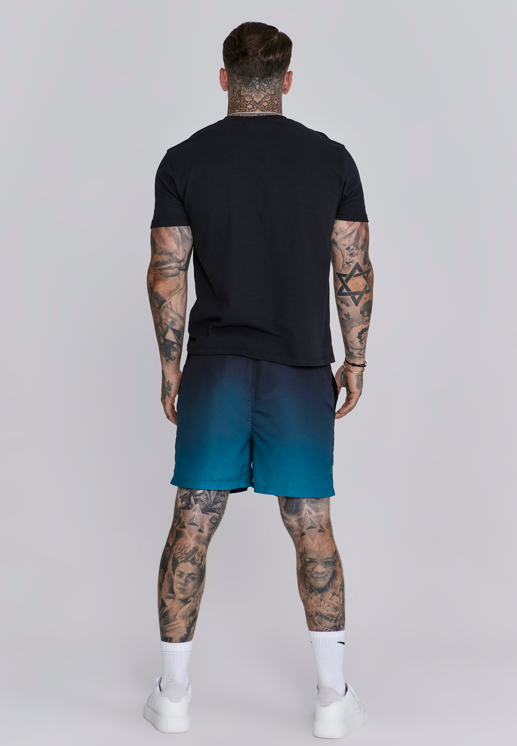 Fade Swim Shorts in Black, Teal Swimming Trunks SikSilk