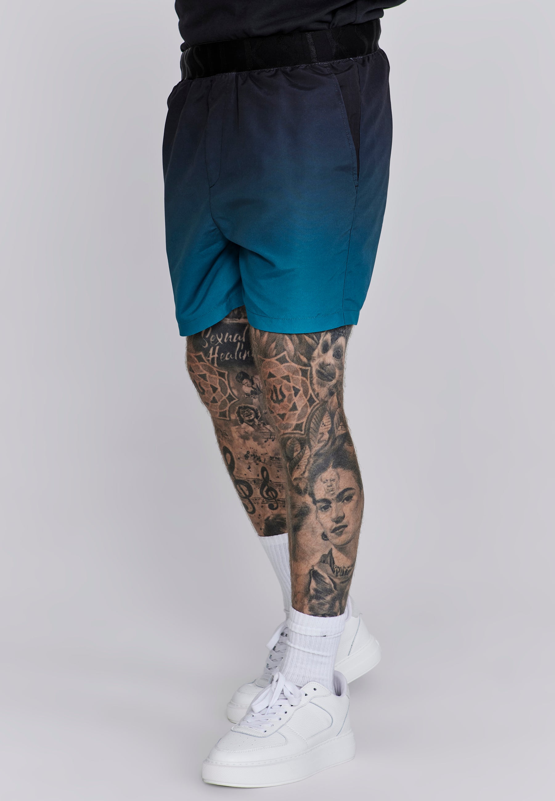 Fade Swim Shorts in Black, Teal Swimming Trunks SikSilk