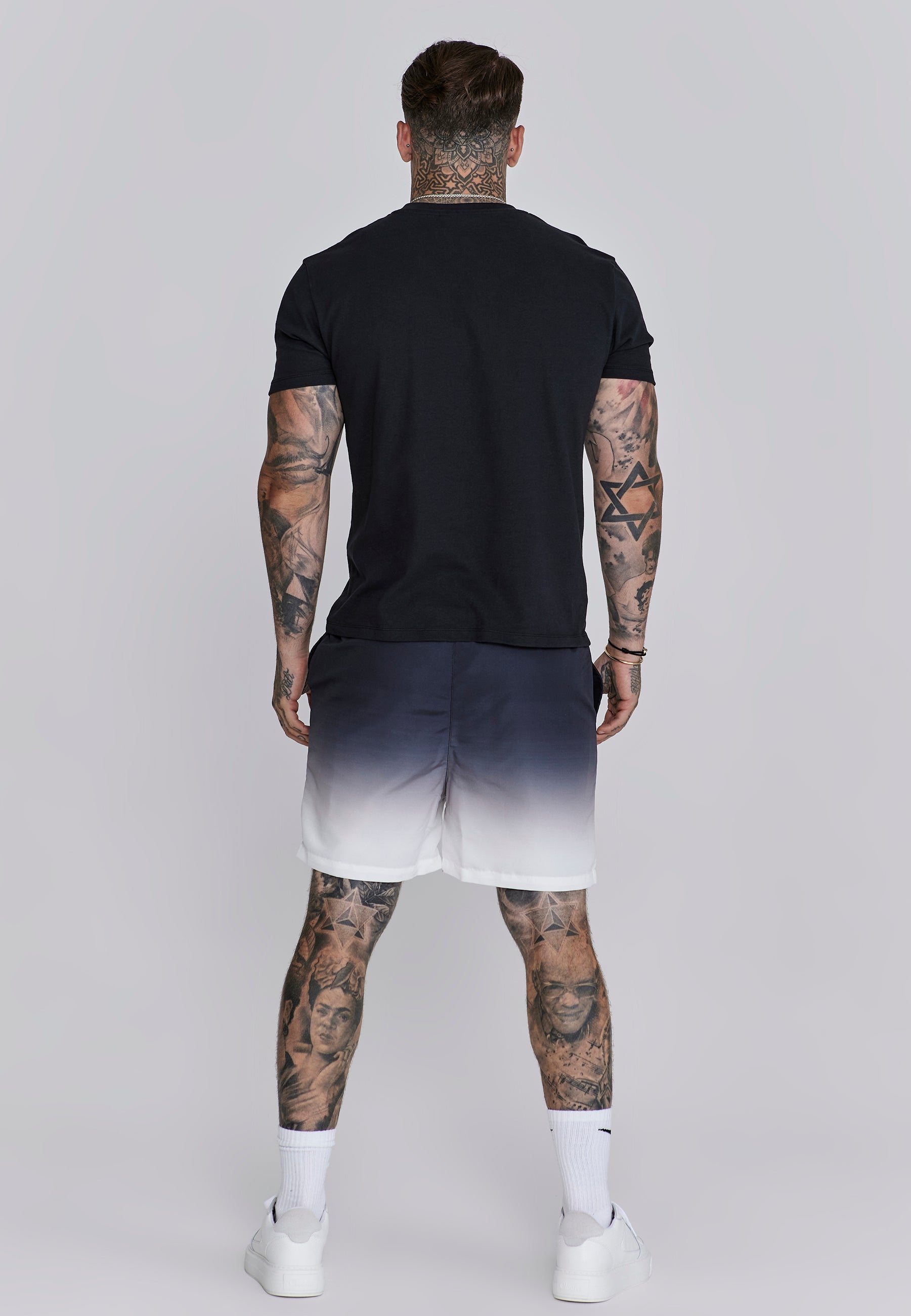 Fade Swim Shorts in Navy, White Swimming Trunks SikSilk