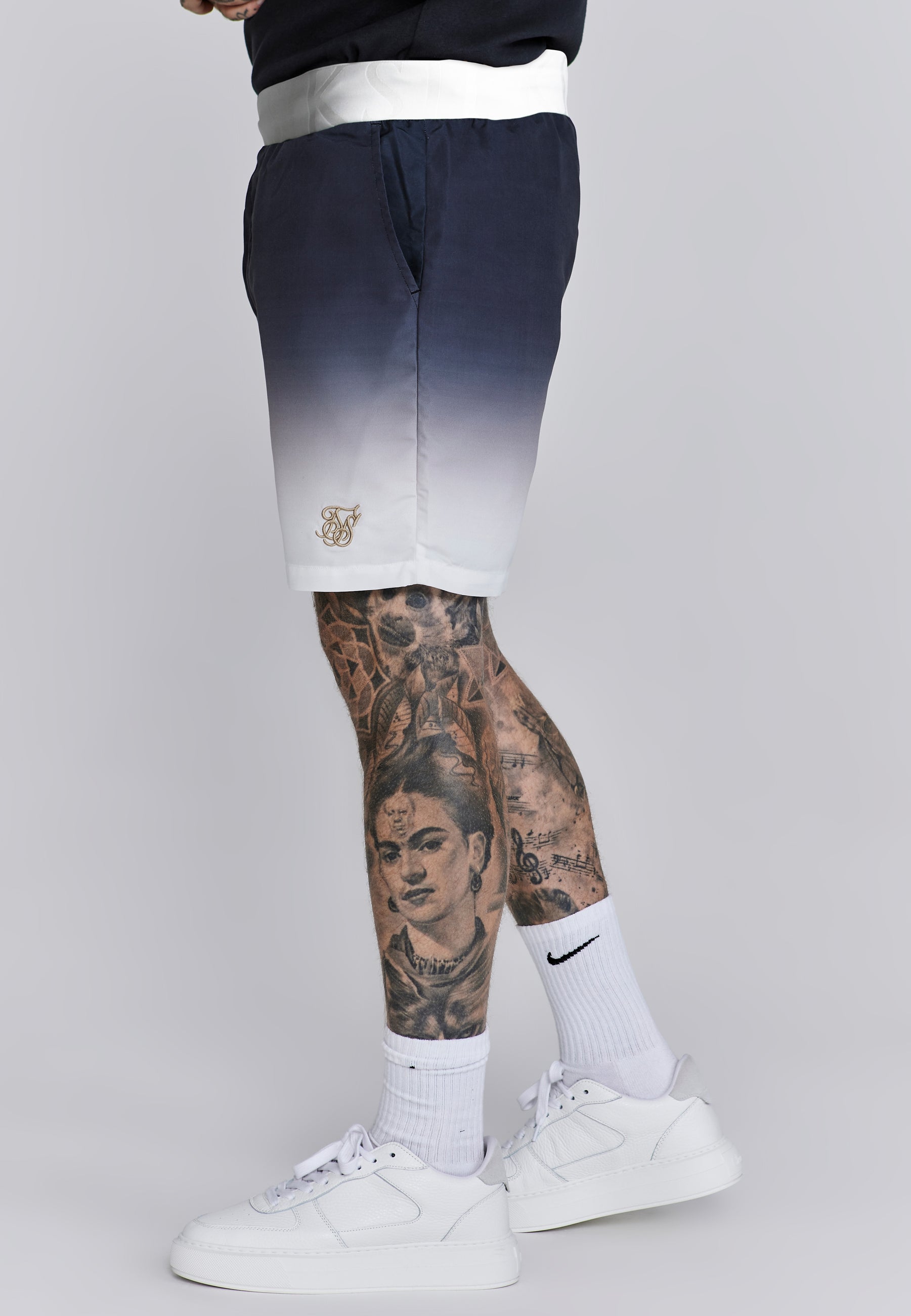 Fade Swim Shorts in Navy, White Swimming Trunks SikSilk