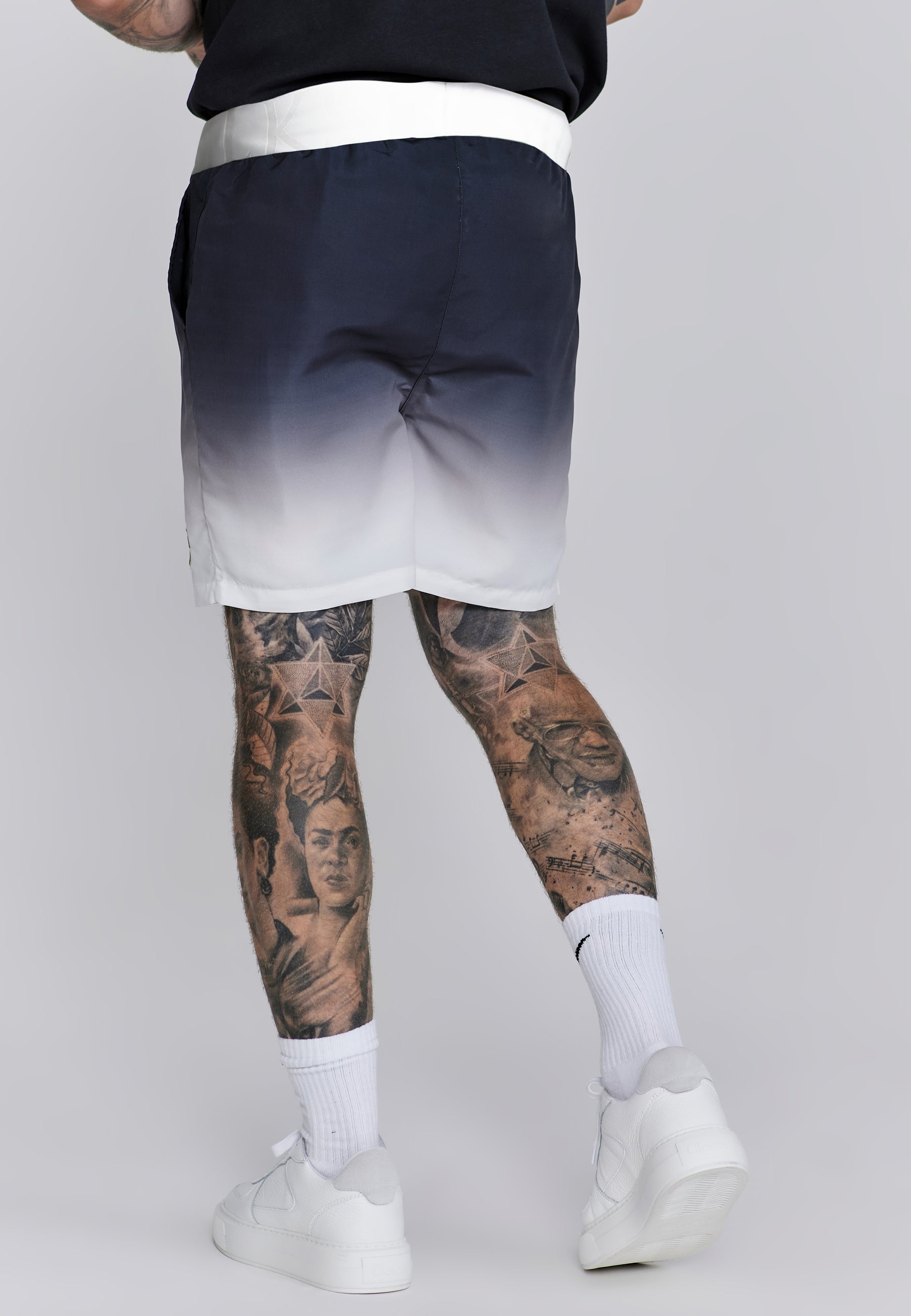 Fade Swim Shorts in Navy, White Swimming Trunks SikSilk