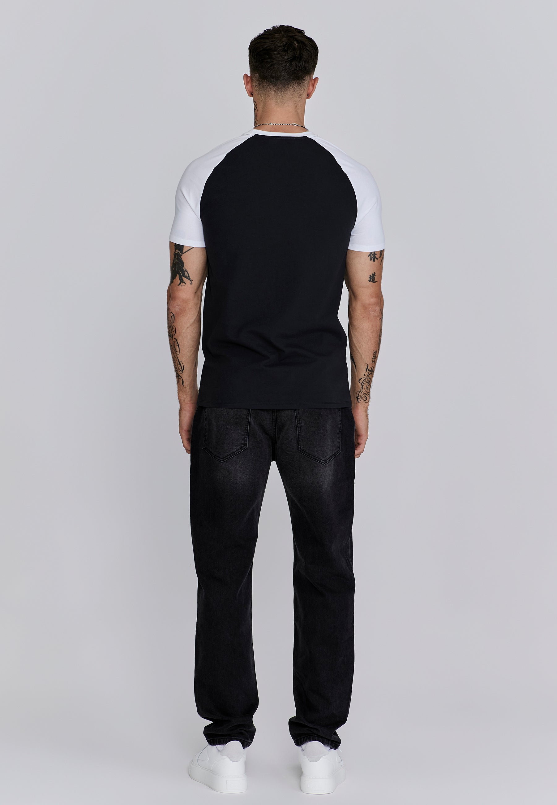Raglan T-Shirt in Black, White T-Shirts SikSilk