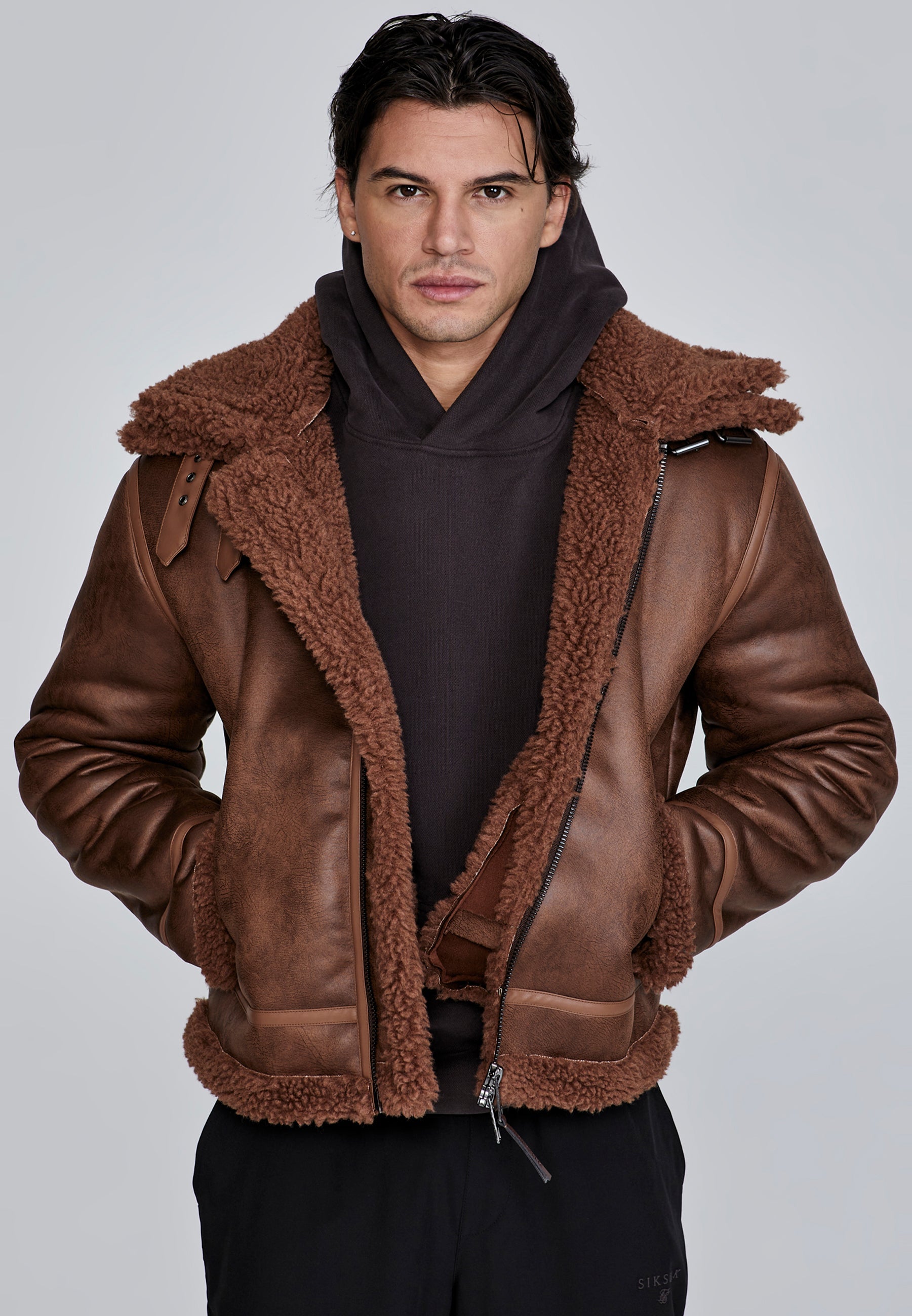 Aviator Jacket in Brown Jackets SikSilk