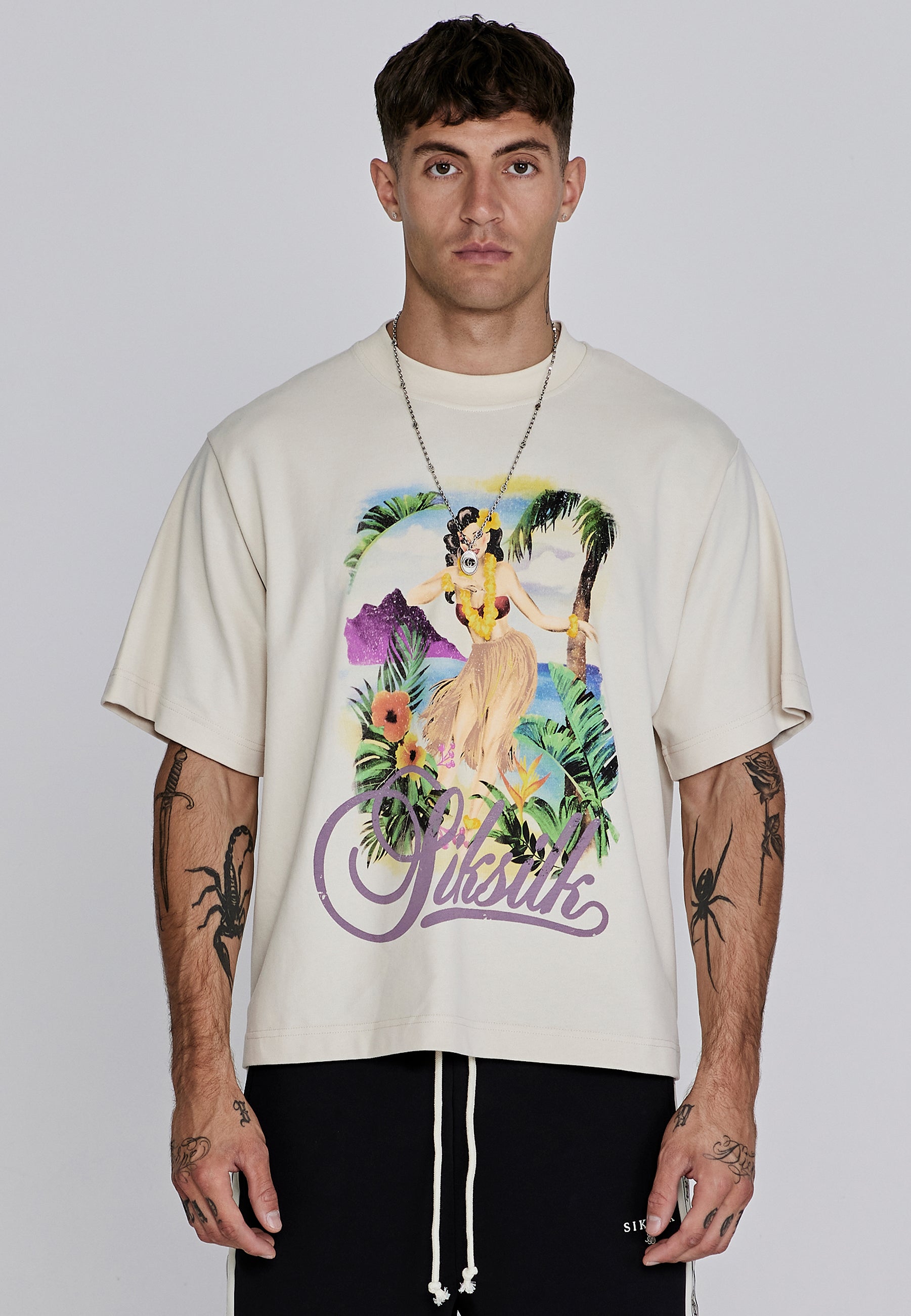 Graphic T-shirt in ecru T-shirts SikSilk