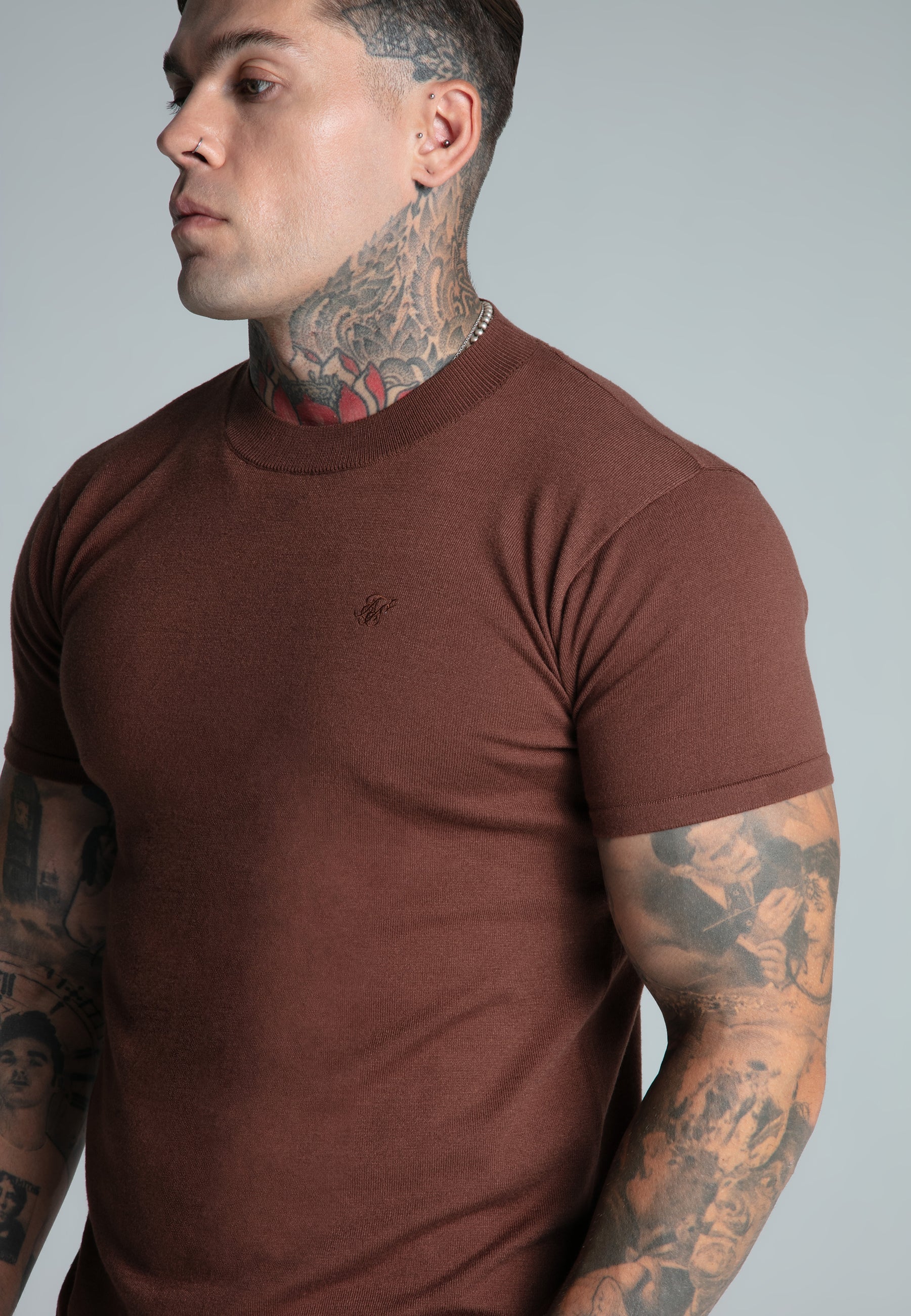 Muscle Fit T-Shirt in Brown T-Shirts SikSilk