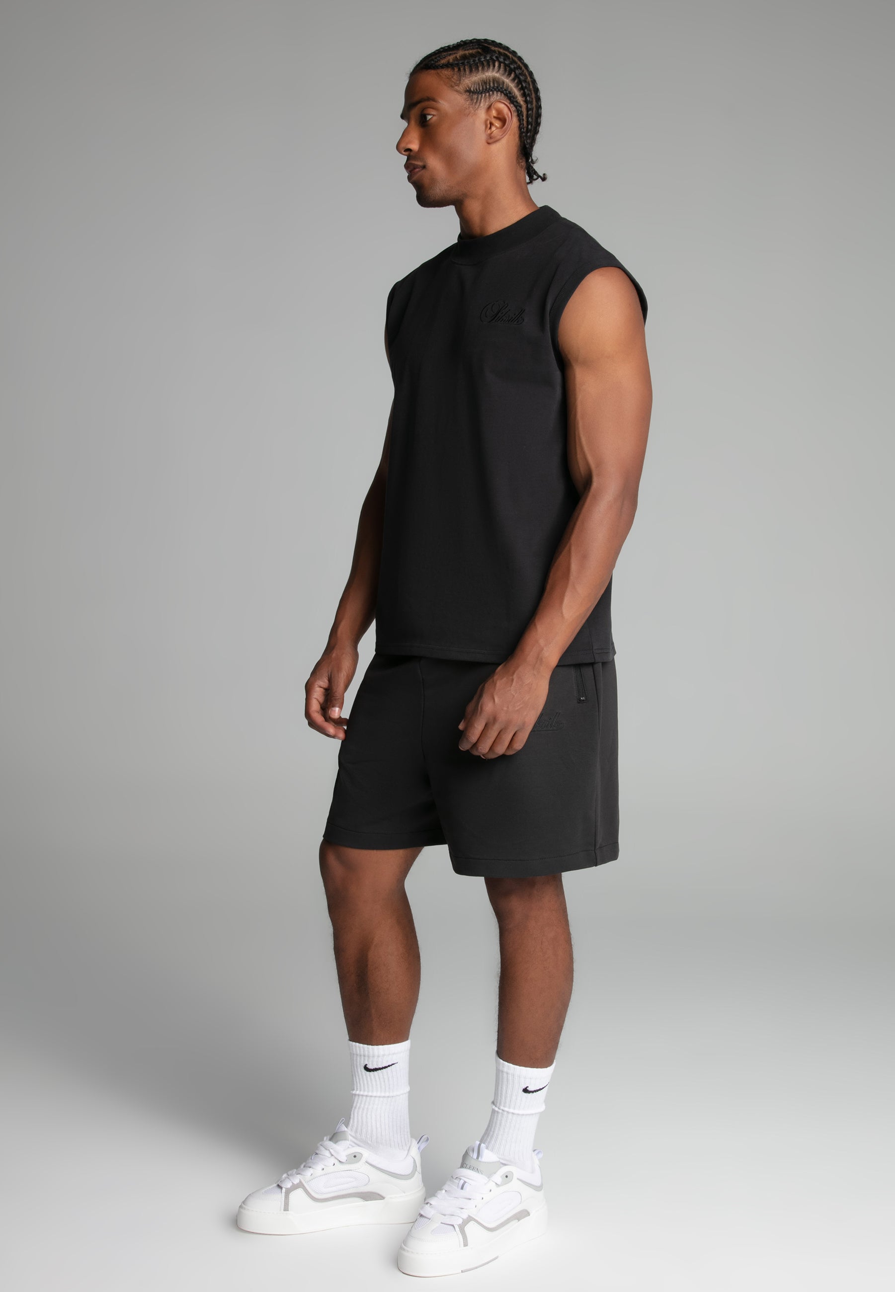 Sleeveless T-Shirt in Washed Black T-Shirts SikSilk