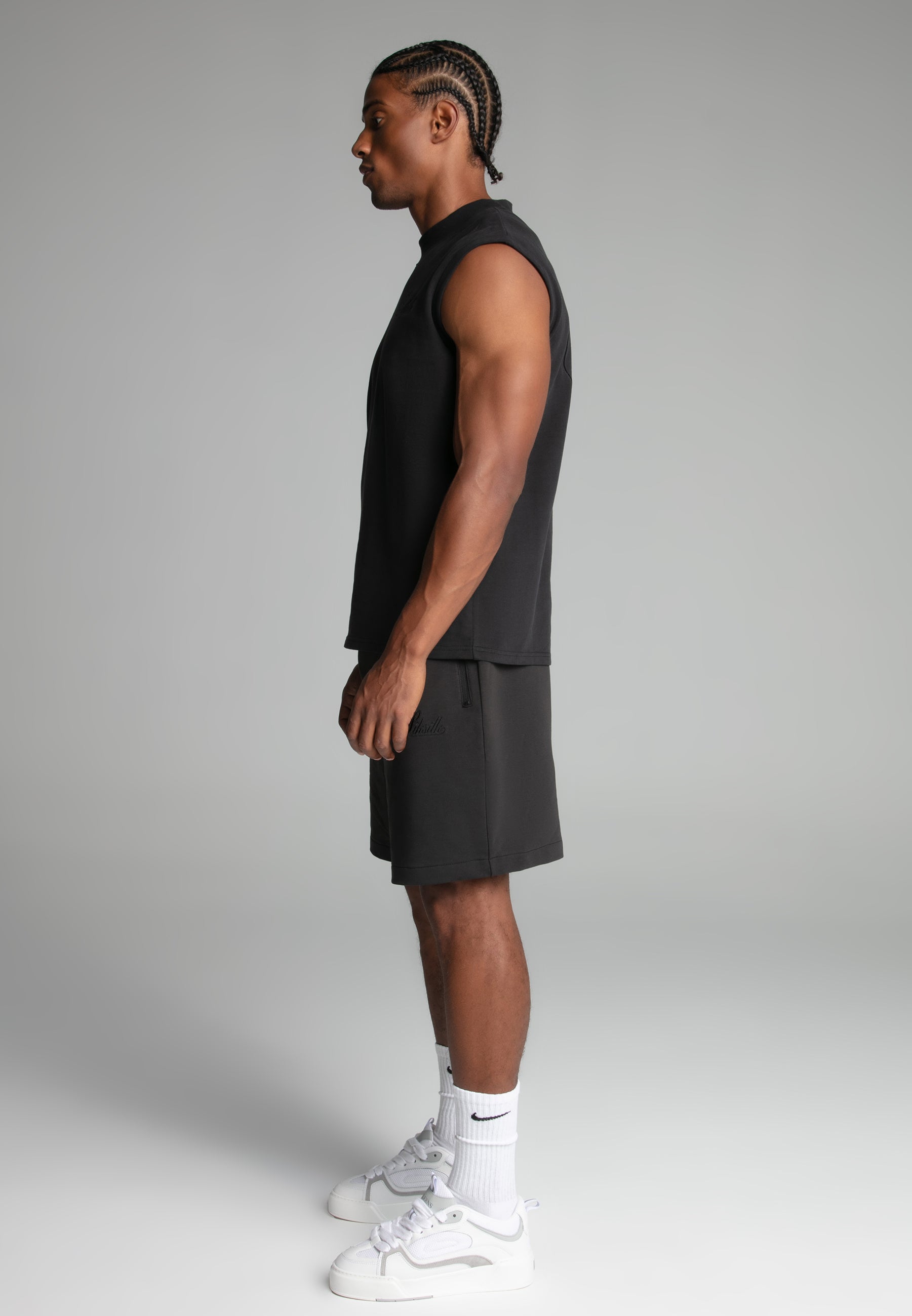 Sleeveless T-Shirt in Washed Black T-Shirts SikSilk