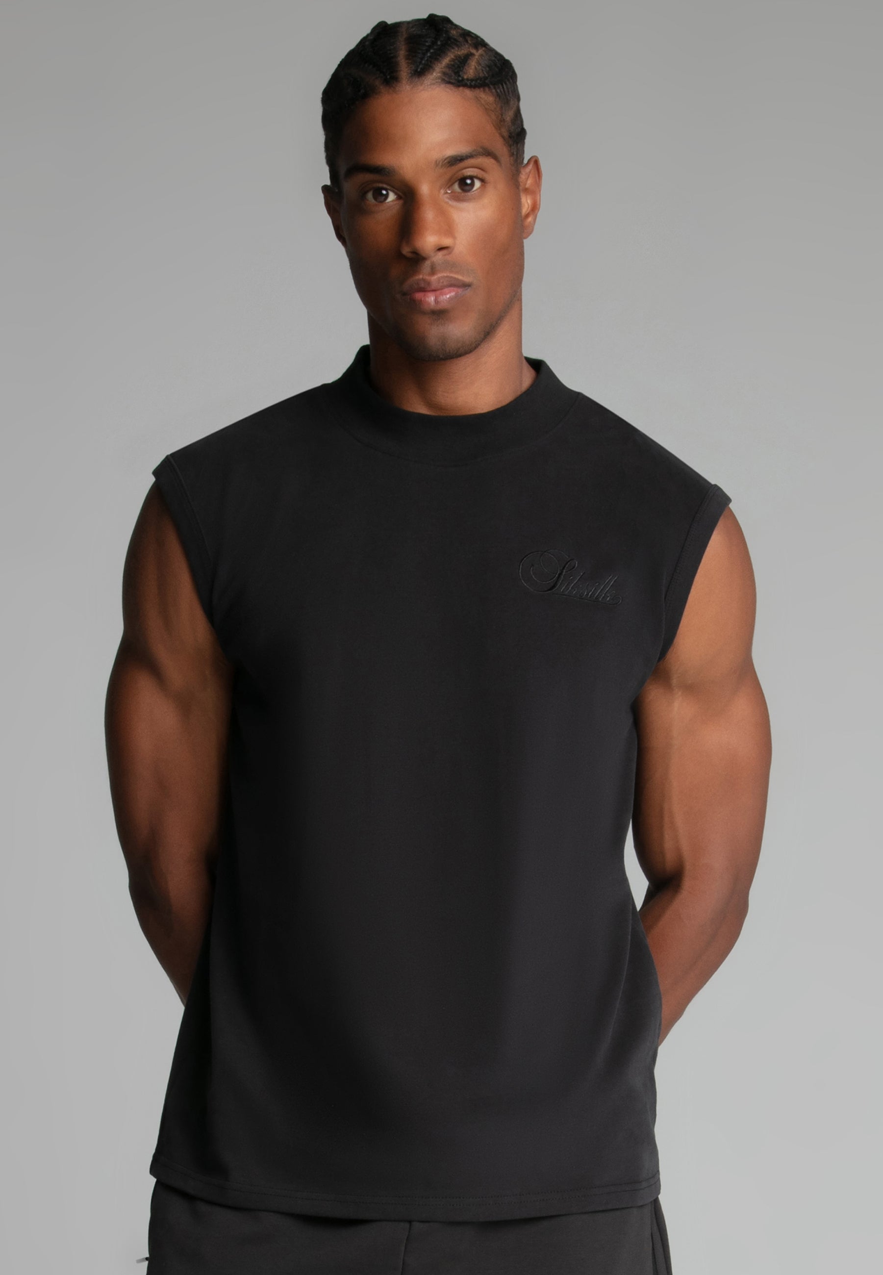 Sleeveless T-Shirt in Washed Black T-Shirts SikSilk