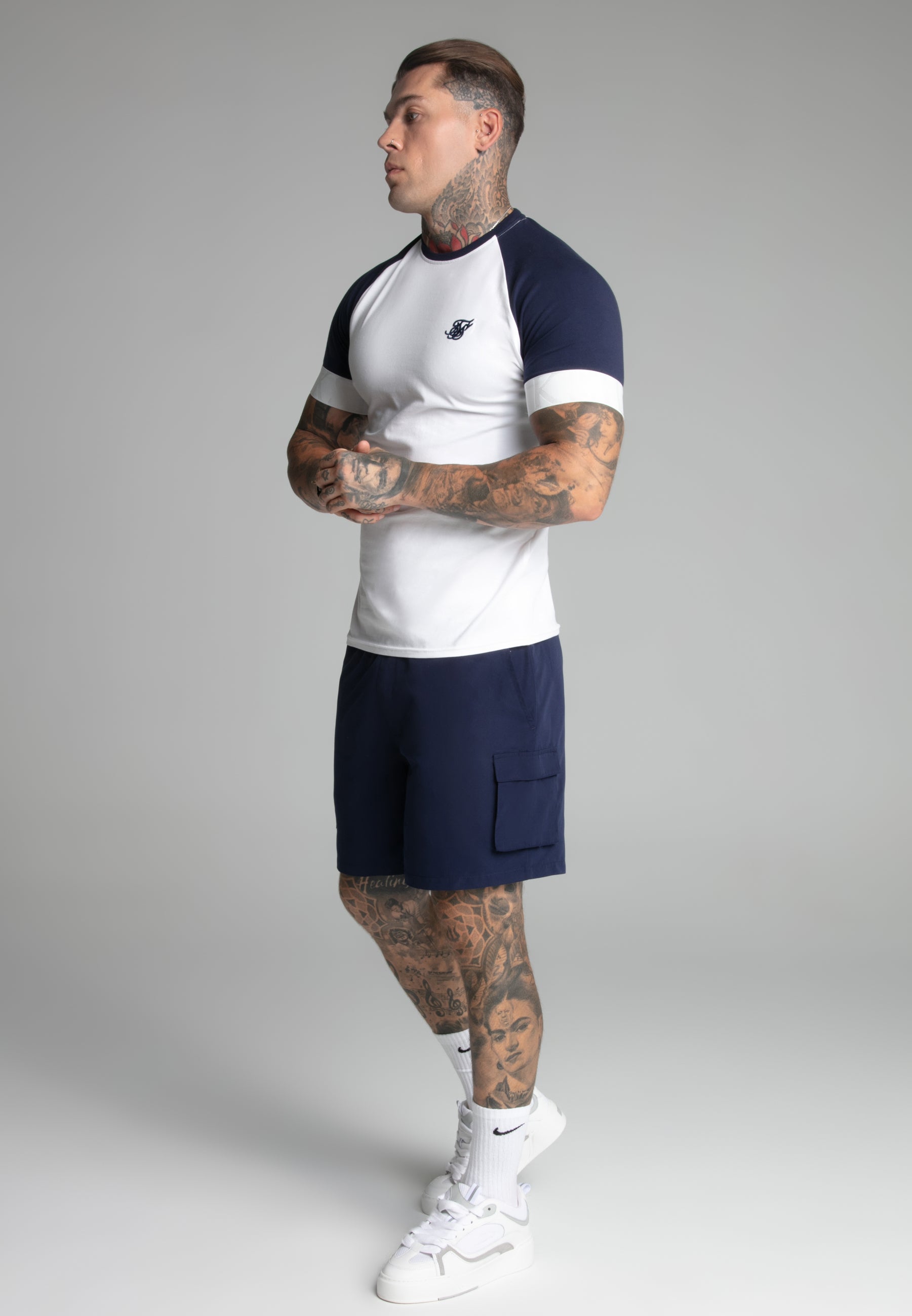 Tech T-Shirt in White, Navy T-Shirts SikSilk
