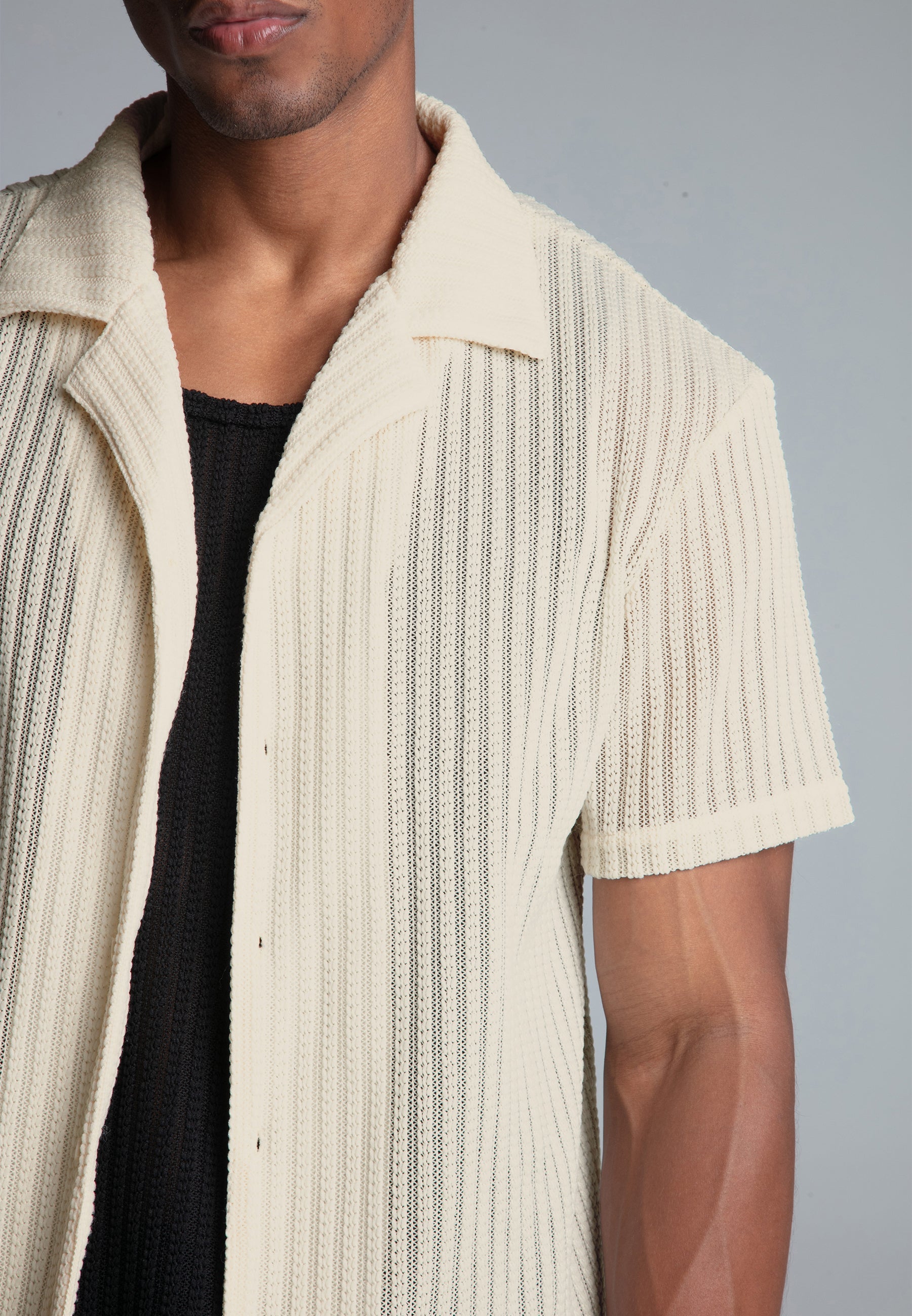 Textured Resort Shirt in Ecru Shirts SikSilk