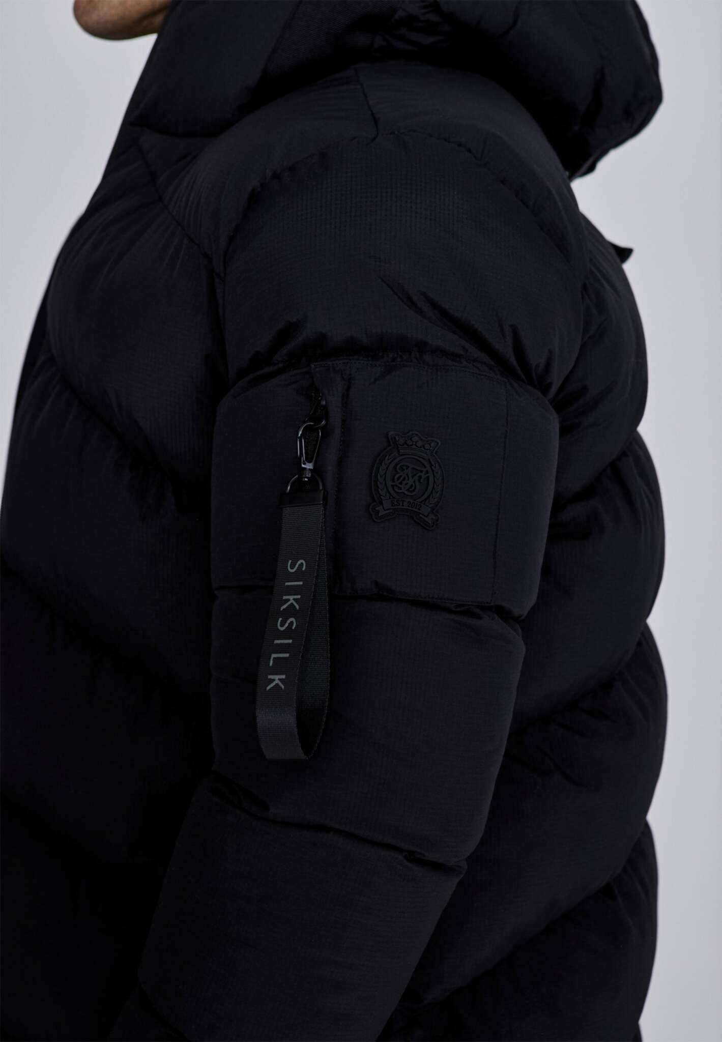 Longline Puffer in Black Jackets SikSilk