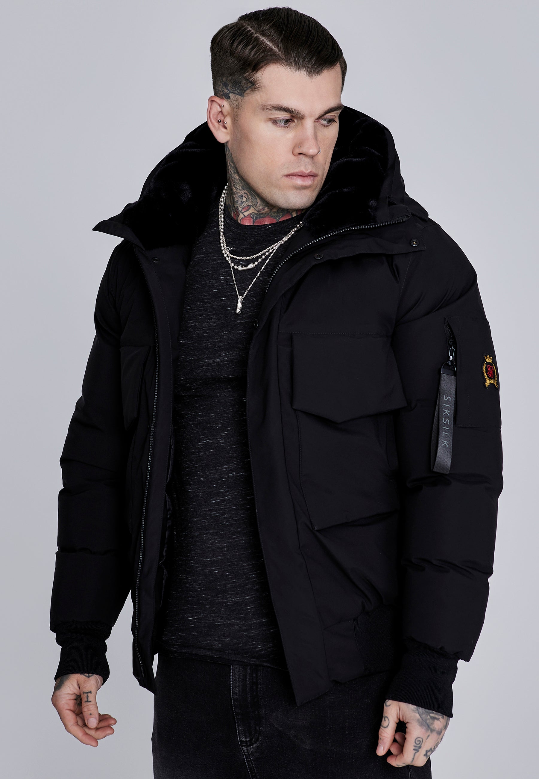 Hooded Bomber Jacket in Black Jackets SikSilk