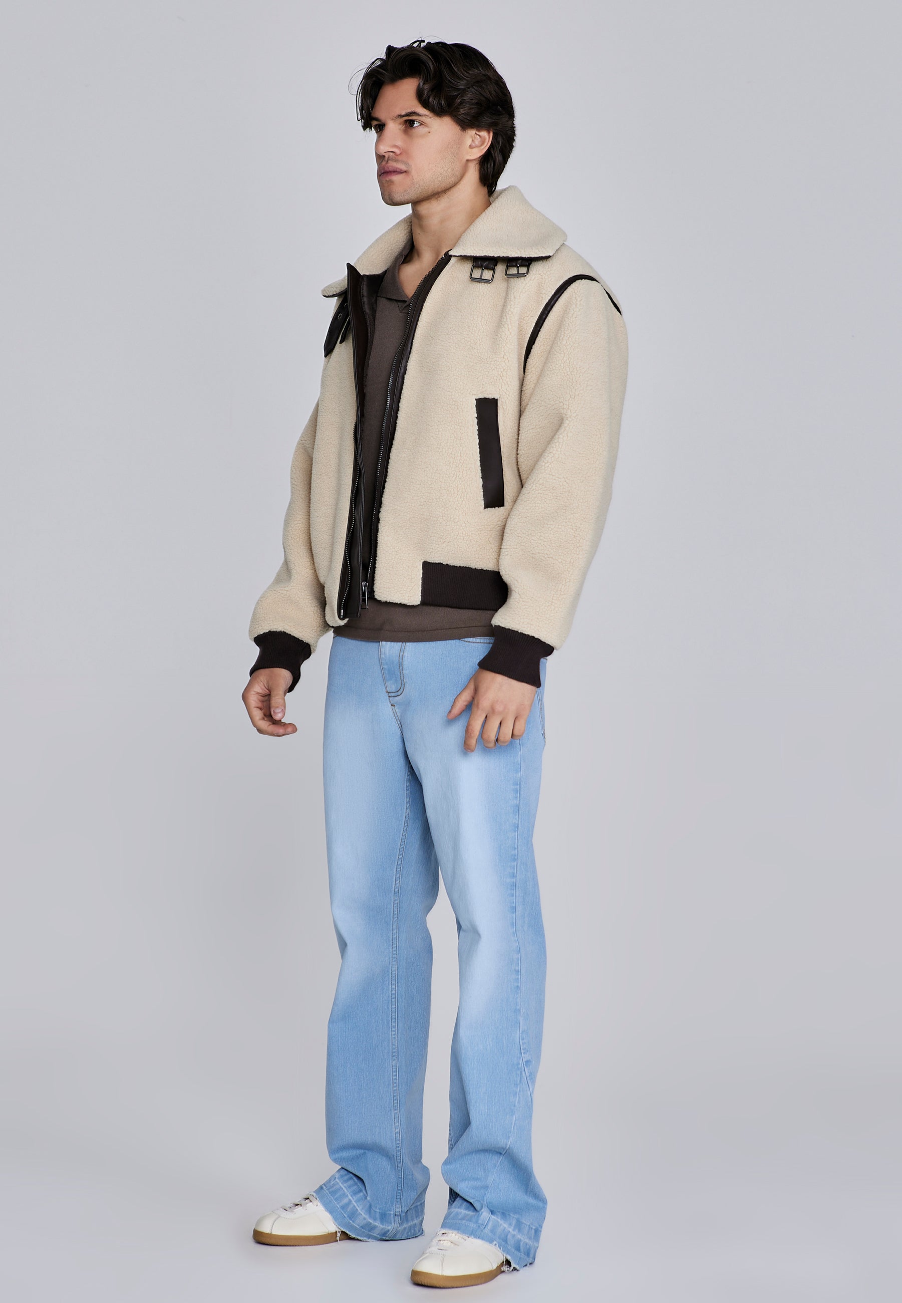 Sherpa Bomber Jacket in Beige Jackets SikSilk