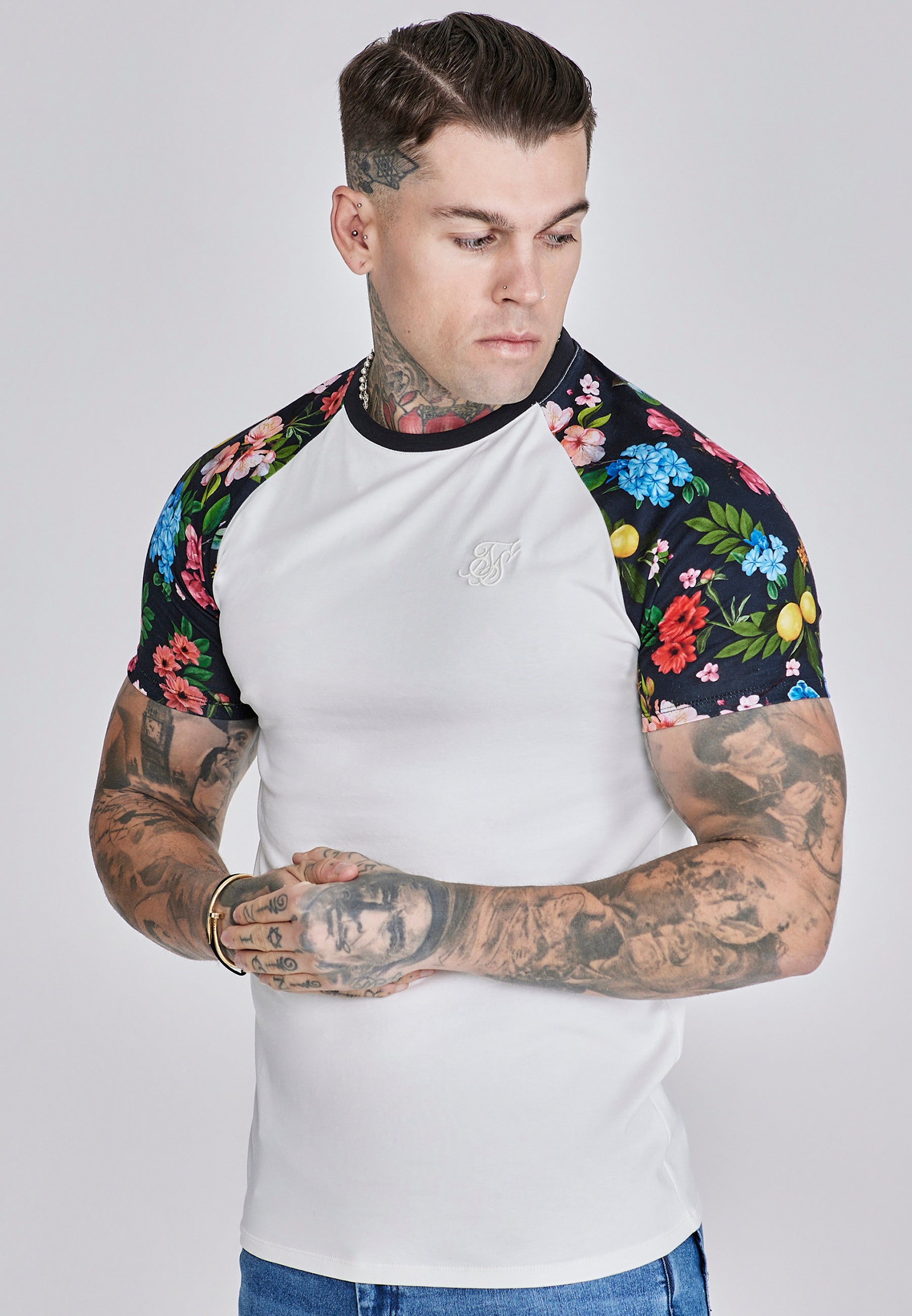 Raglan T-Shirt in Ecru Multi T-Shirts SikSilk