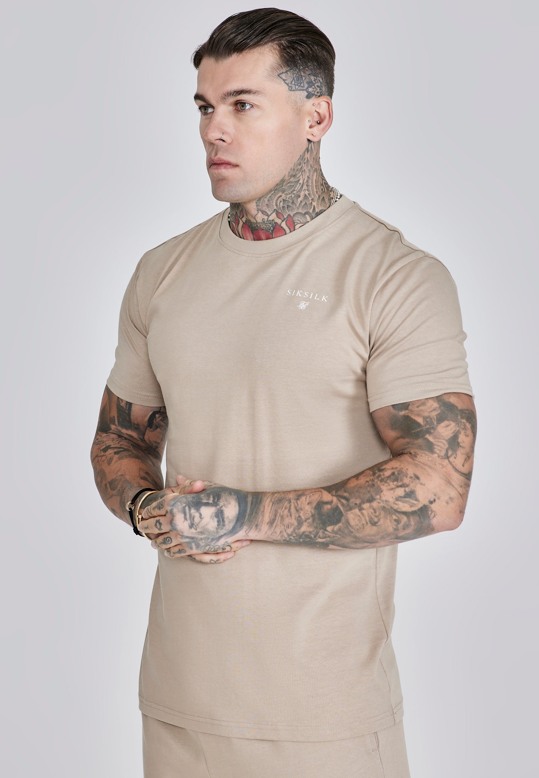 T-Shirt and Shorts Set in Beige Sets SikSilk