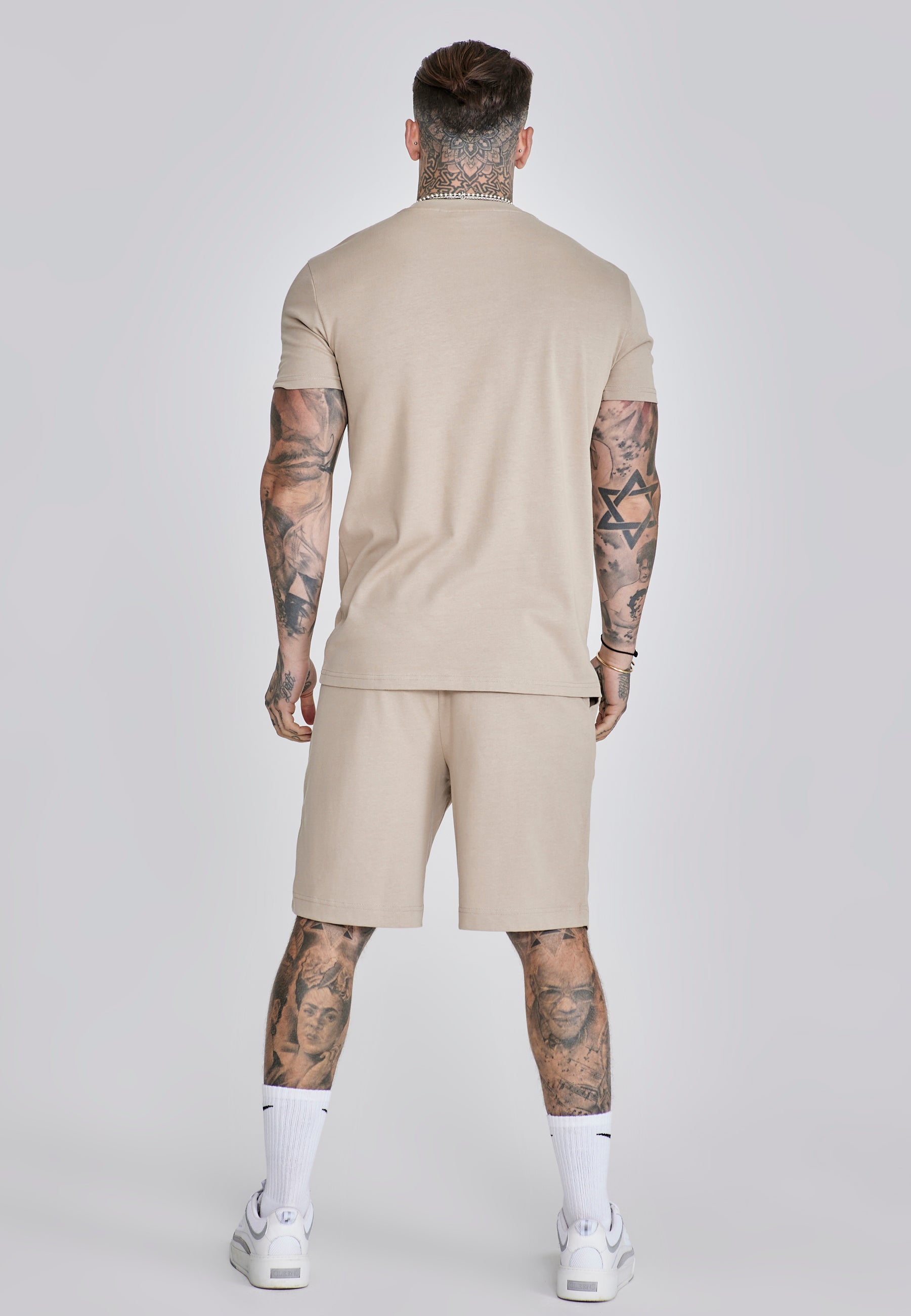 T-Shirt and Shorts Set in Beige Sets SikSilk