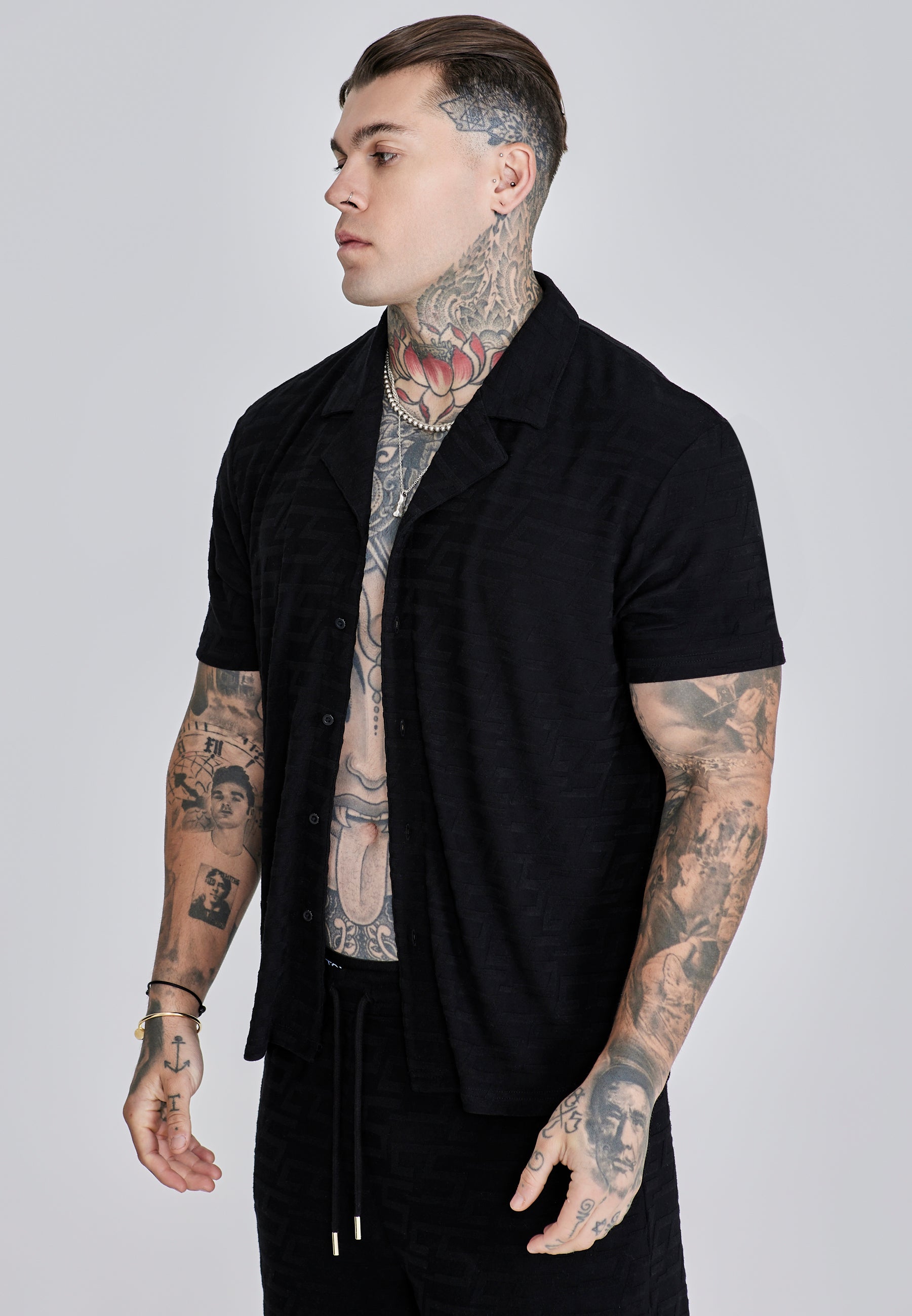 Towelling Shirt in Black Shirts SikSilk