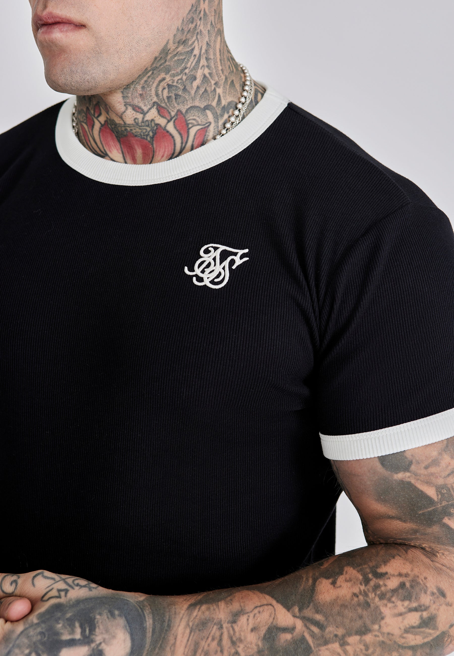 Ribbed Ringer T-Shirt in Black T-Shirts SikSilk