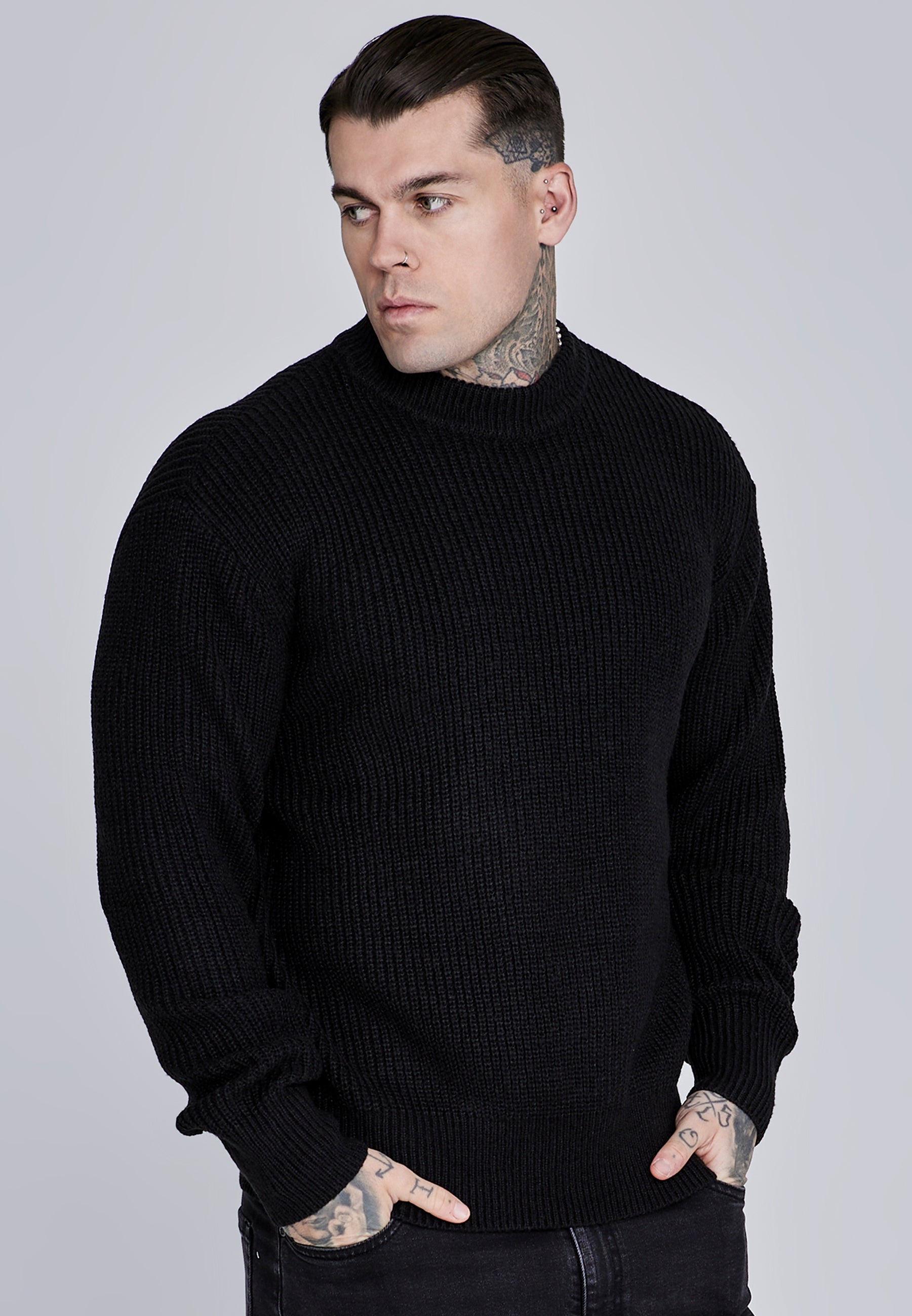 Knitted Sweater in Black Sweater SikSilk
