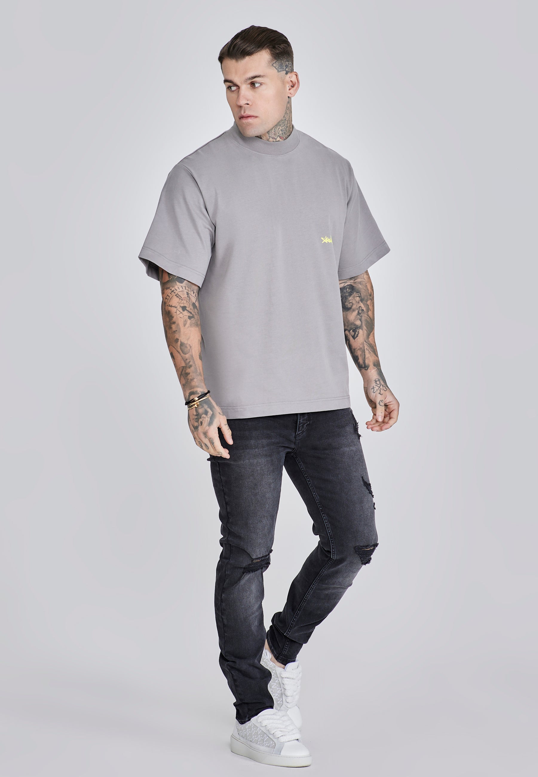 Oversized T-Shirt in Grey, Neon Yellow T-Shirts SikSilk