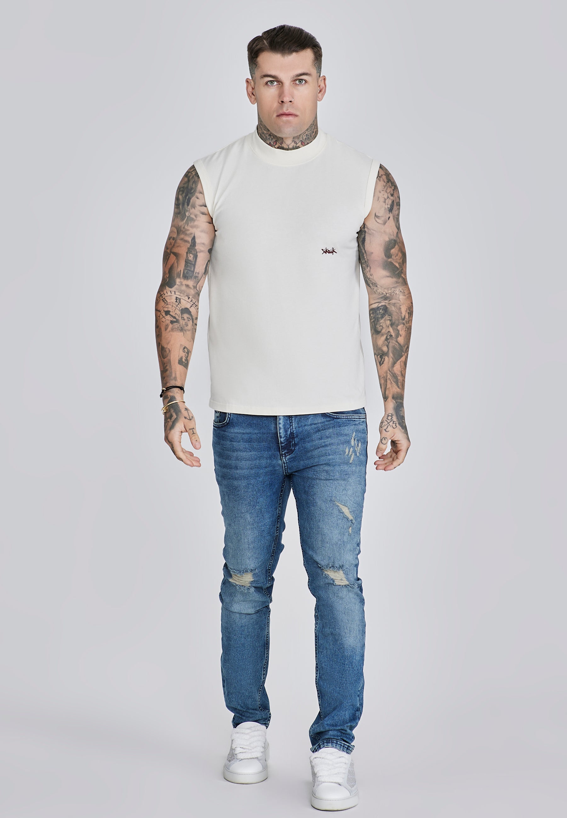 Active Vest in Ecru, Red T-Shirts SikSilk