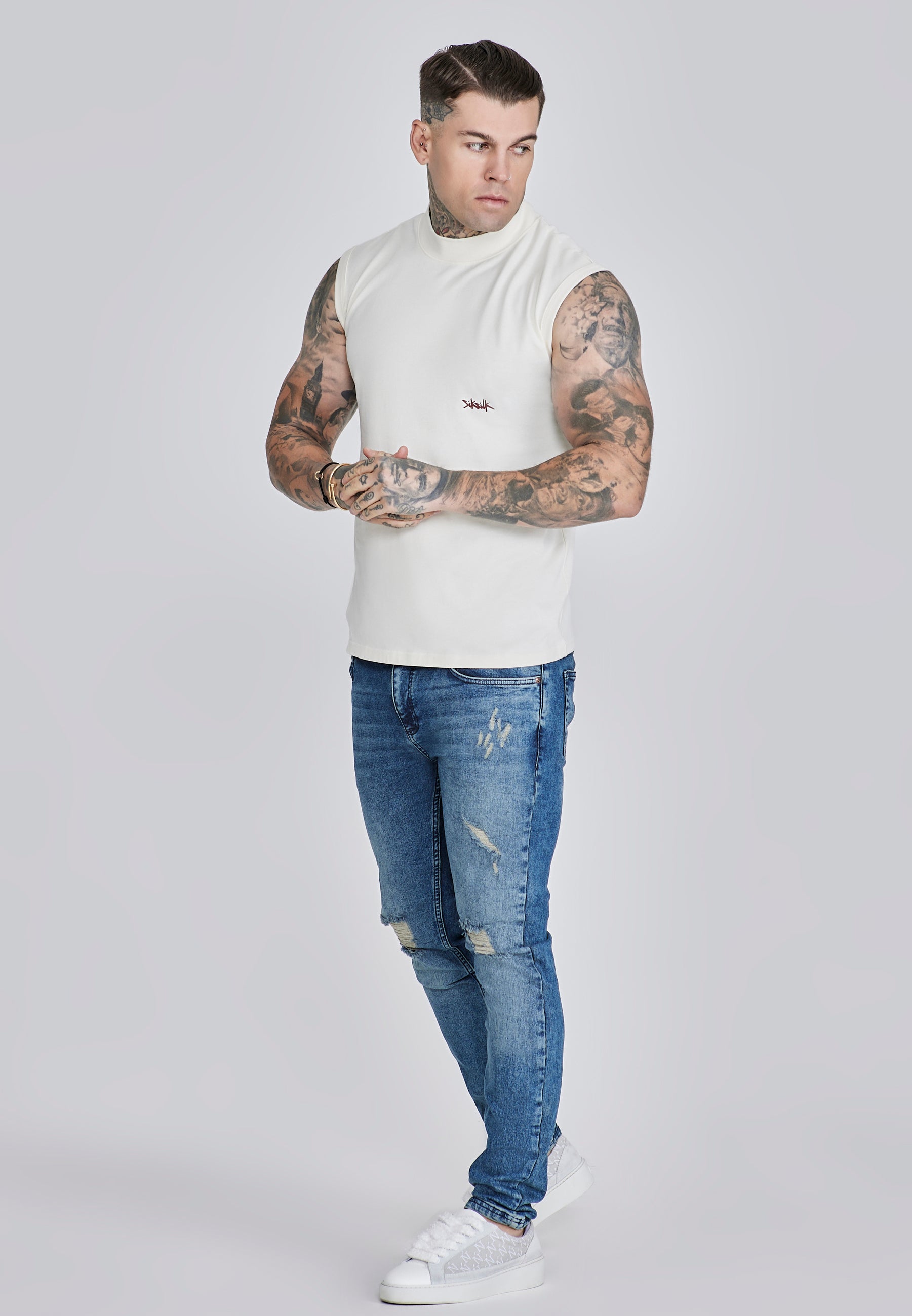 Active Vest in Ecru, Red T-Shirts SikSilk