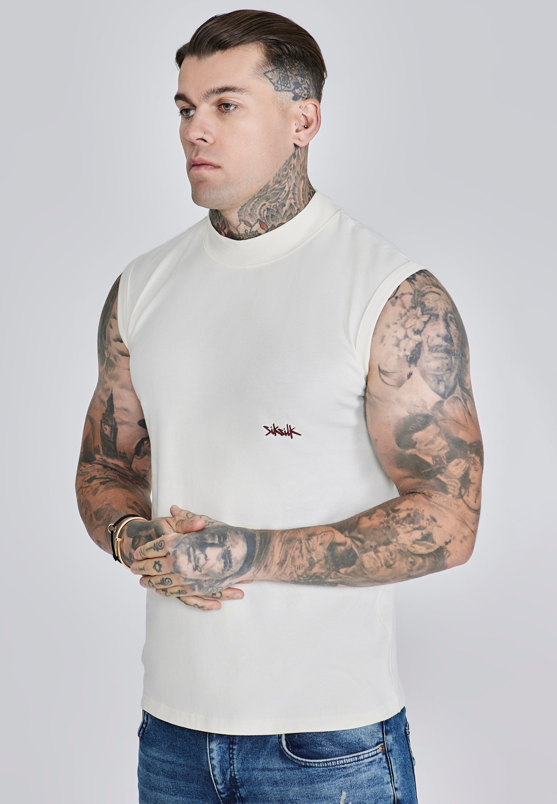 Active Vest in Ecru, Red T-Shirts SikSilk