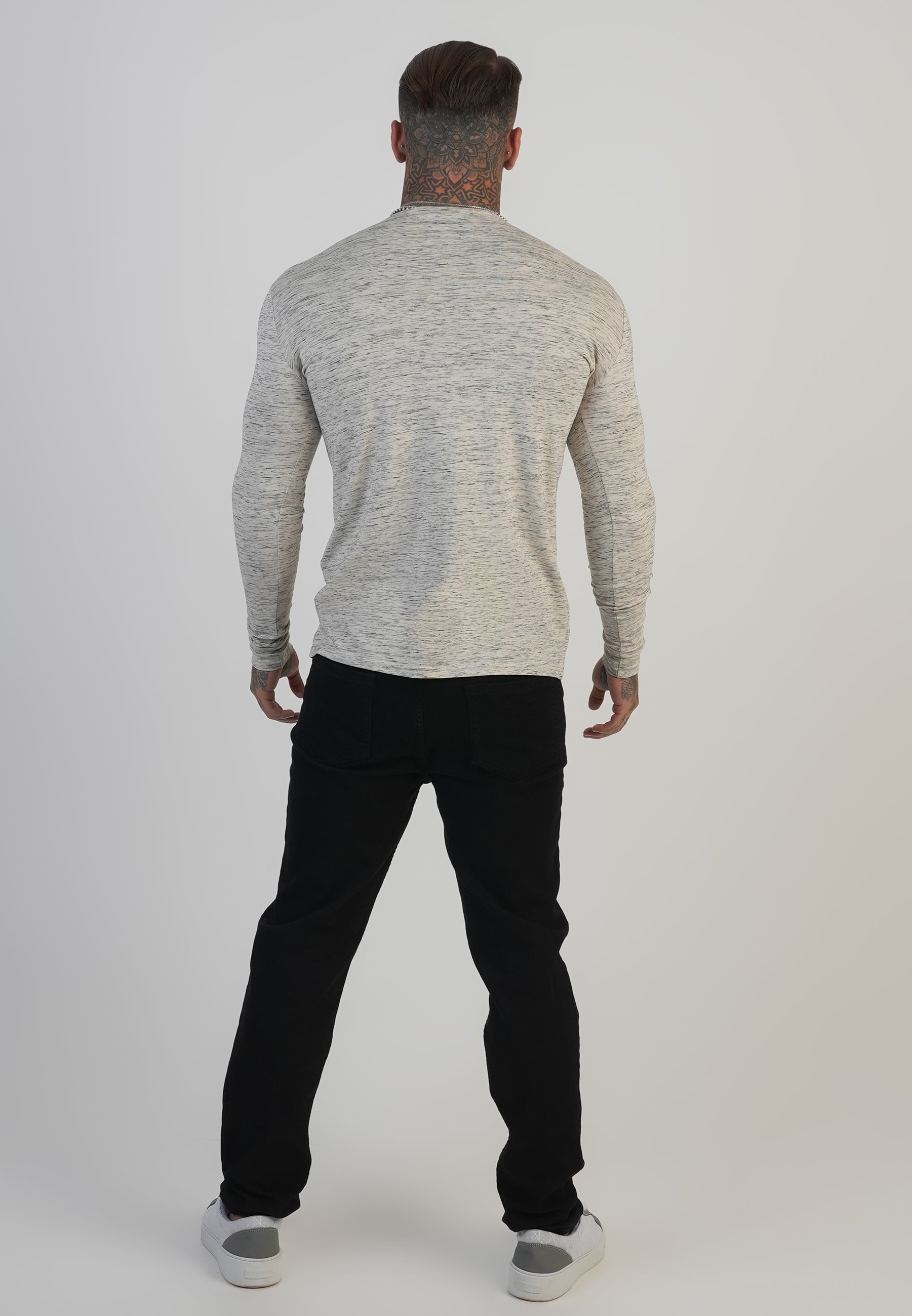 Long Sleeve Marl T-Shirt in White T-Shirts SikSilk