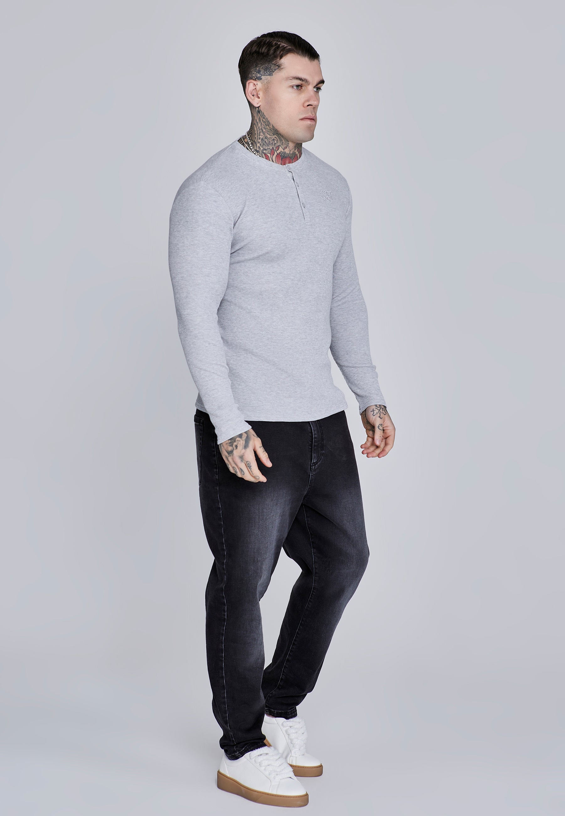 Henley T-Shirt in Grey Marl T-Shirts SikSilk