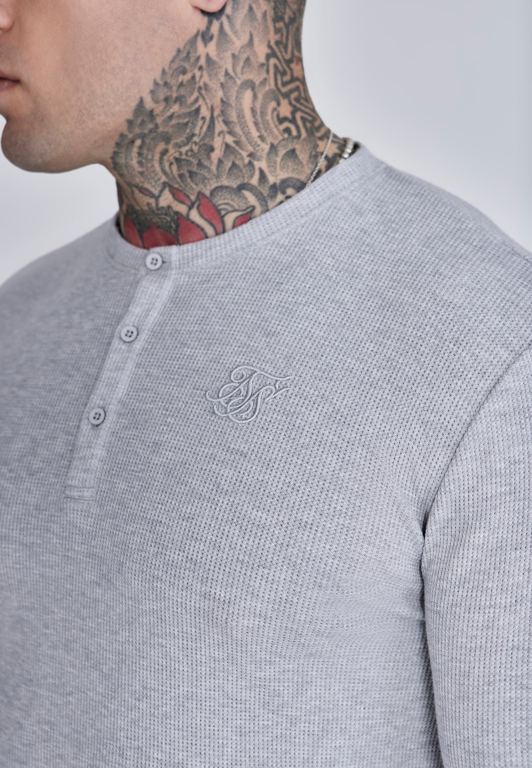 Henley T-Shirt in Grey Marl T-Shirts SikSilk