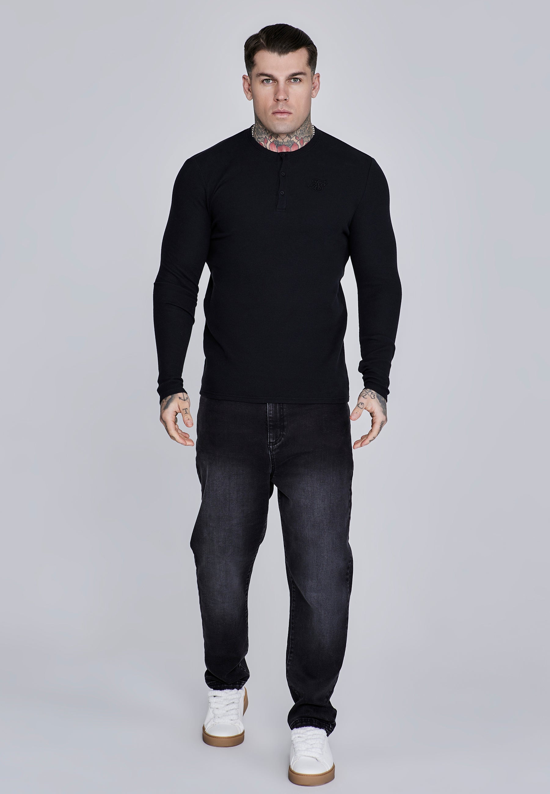 Henley T-Shirt in Black T-Shirts SikSilk