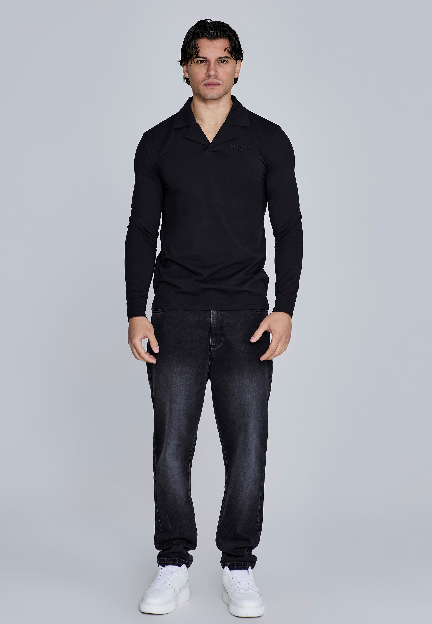 Long Sleeve Polo in Black T-Shirts SikSilk