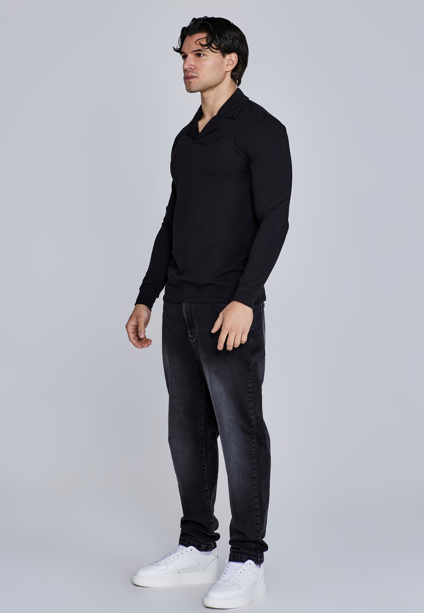 Long Sleeve Polo in Black T-Shirts SikSilk