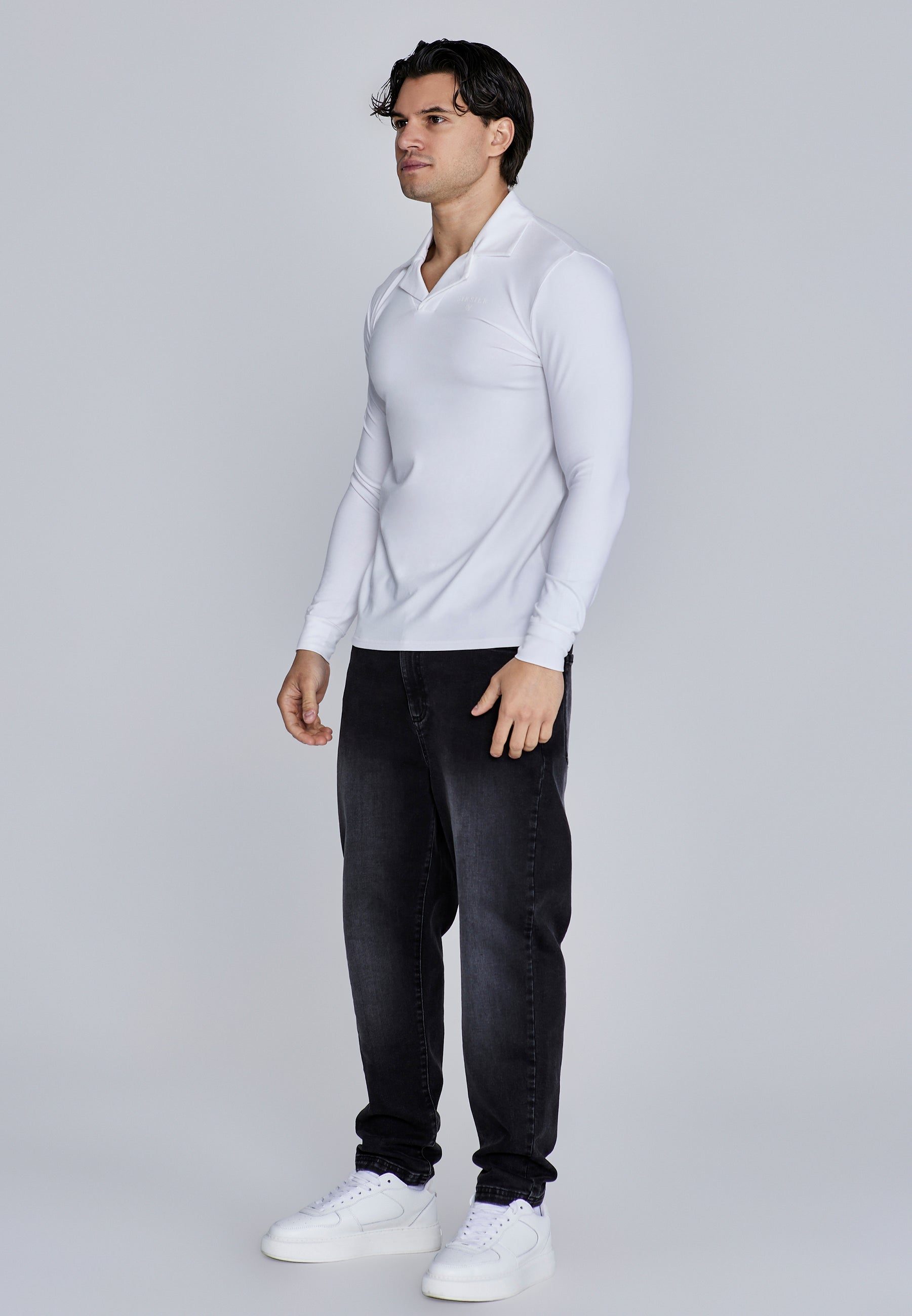 Long Sleeve Polo in White T-Shirts SikSilk