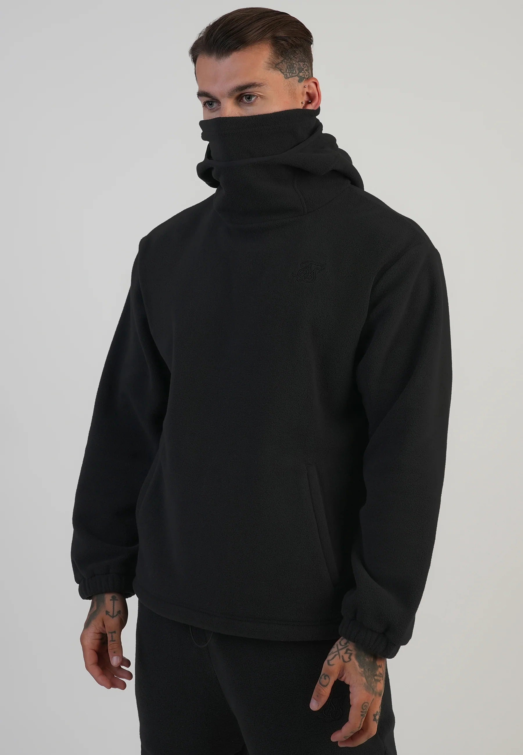 Polar fleece hoodie in black