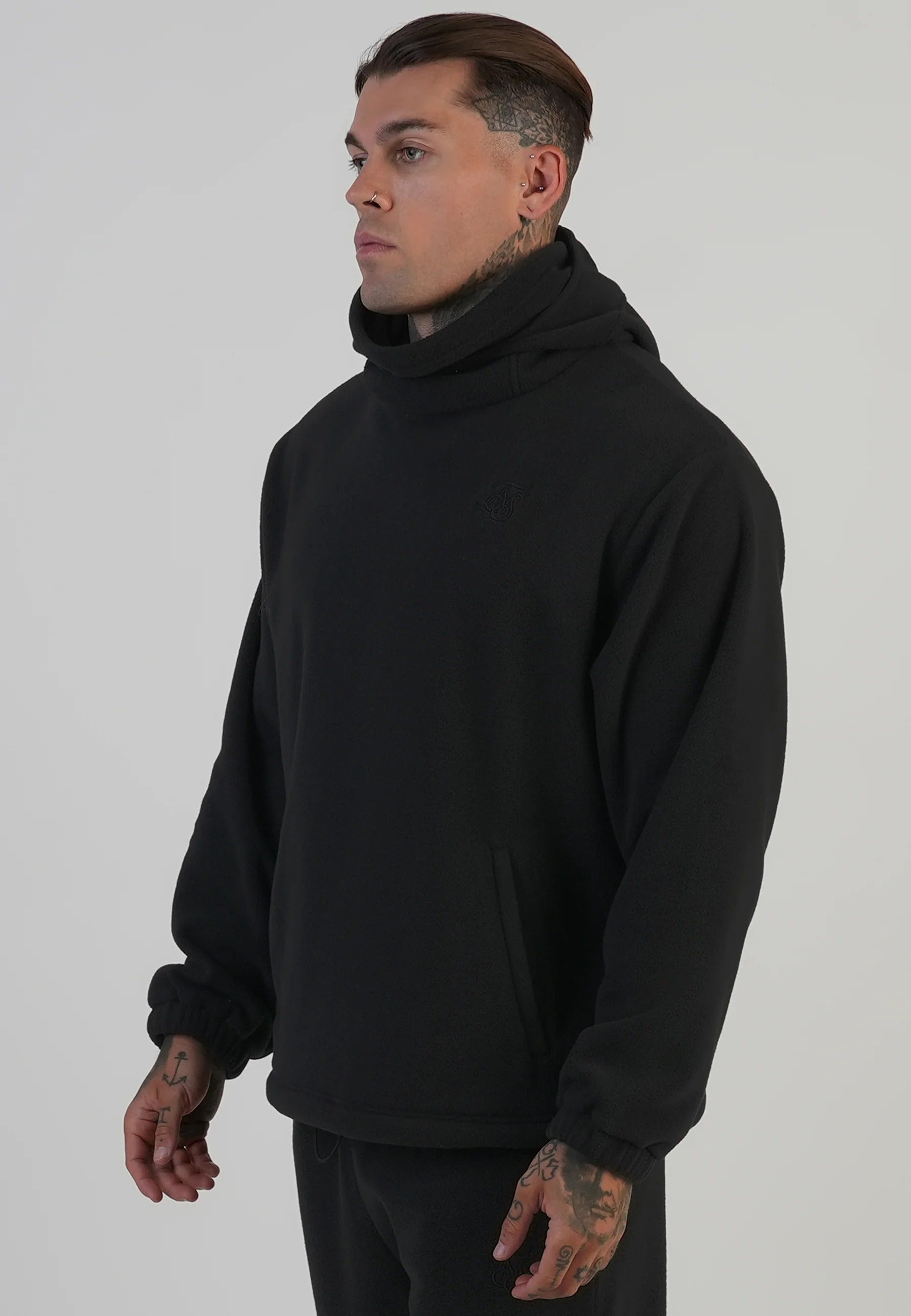 Polar fleece hoodie in black