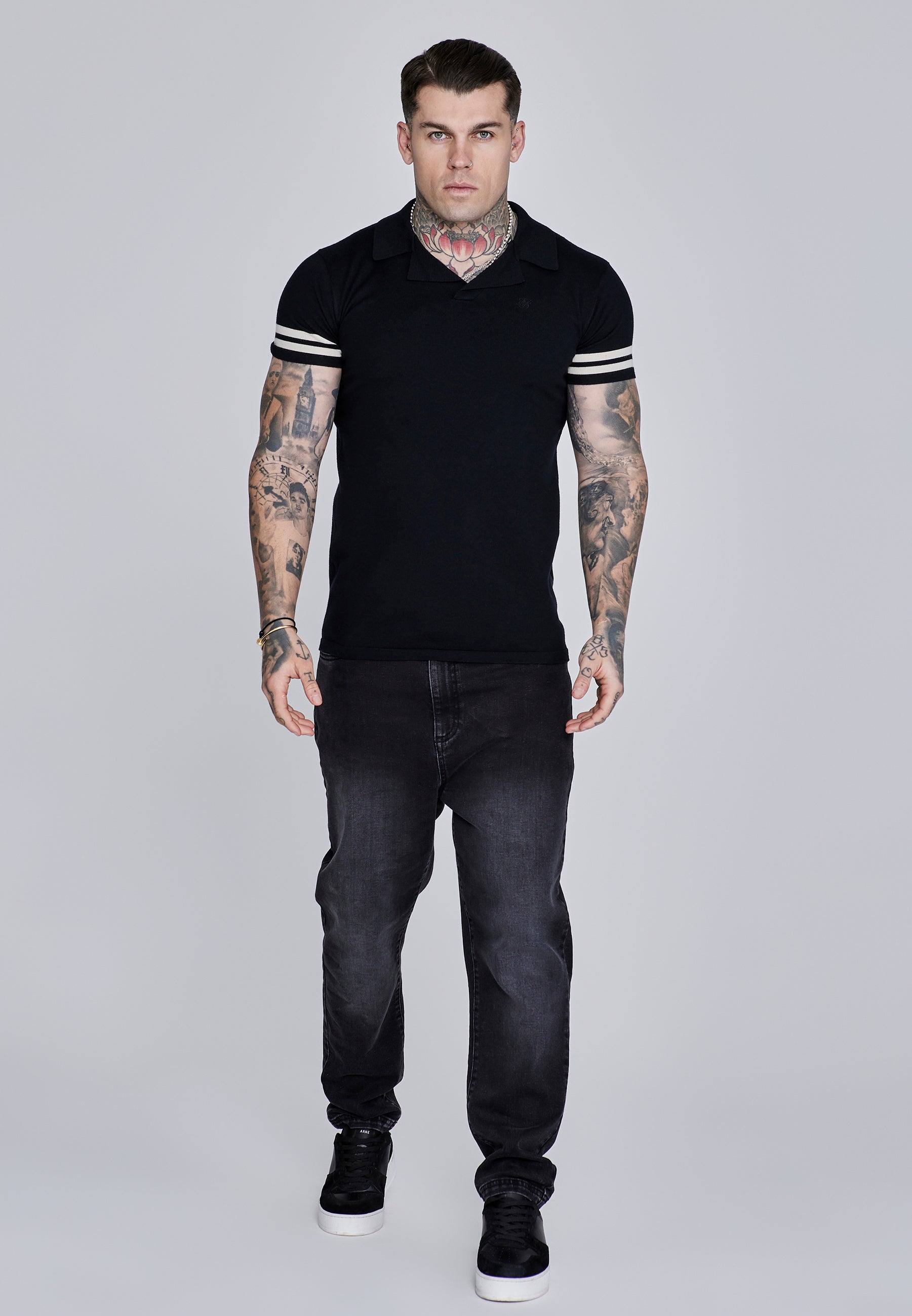 Tournament Revere Polo in Black T-Shirts SikSilk