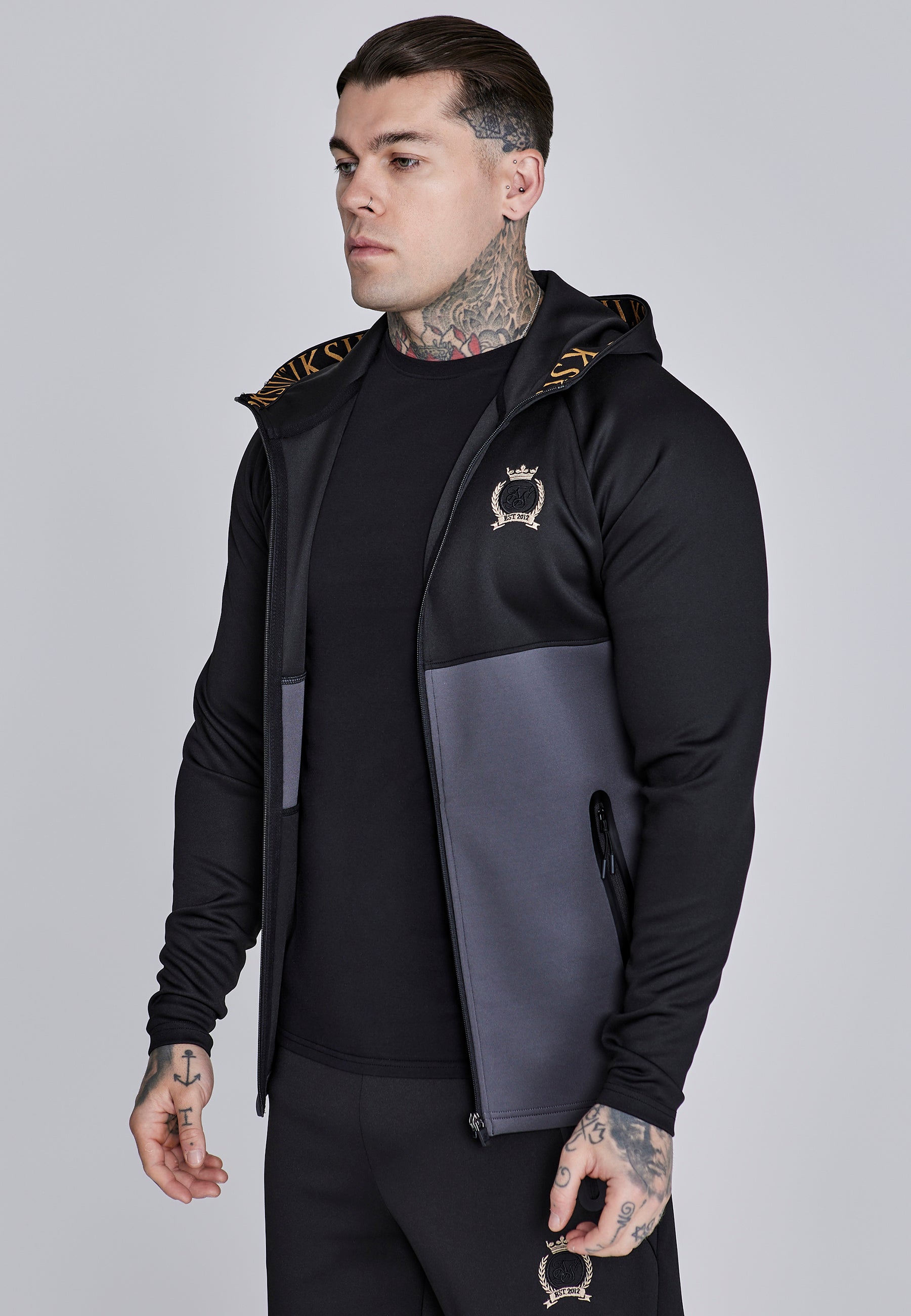 Full Zip Hoodie in Black, Grey Sweat Jackets SikSilk