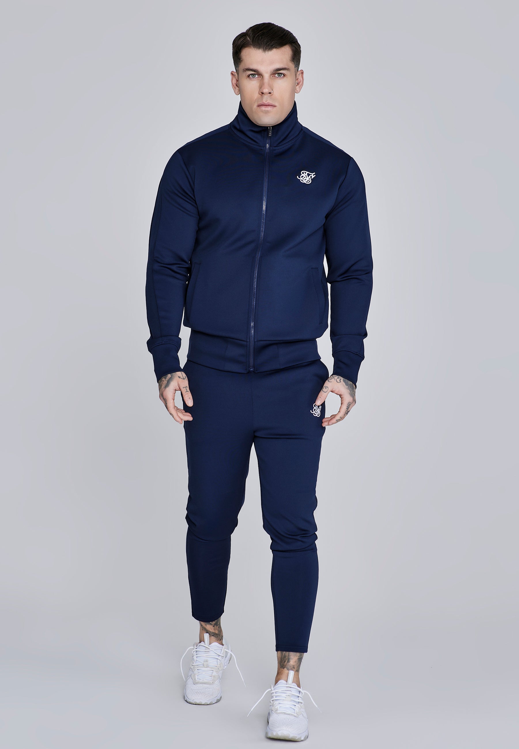 Essentials Poly Track Top in Navy Sweat Jackets SikSilk