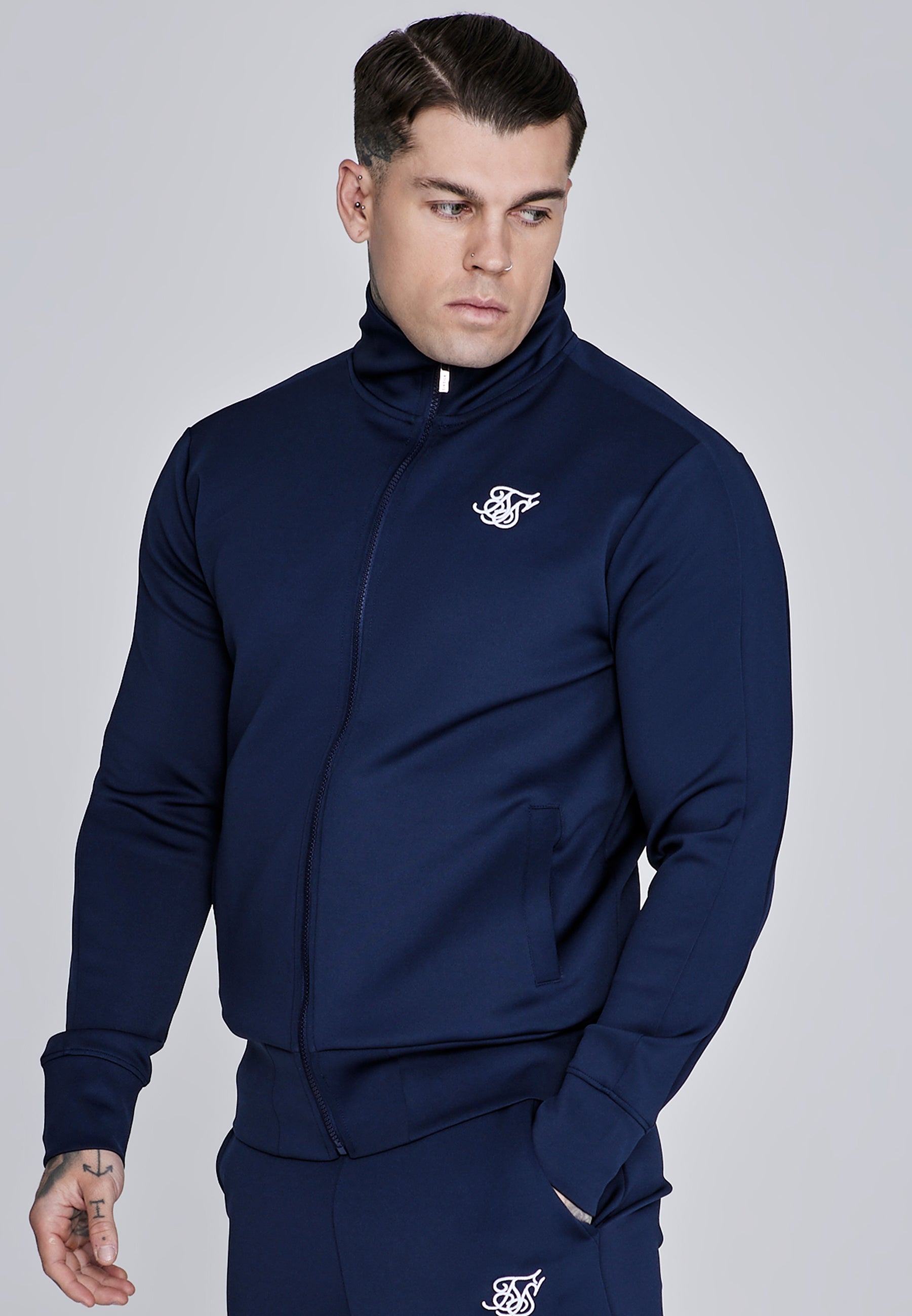 Essentials Poly Track Top in Navy Sweat Jackets SikSilk