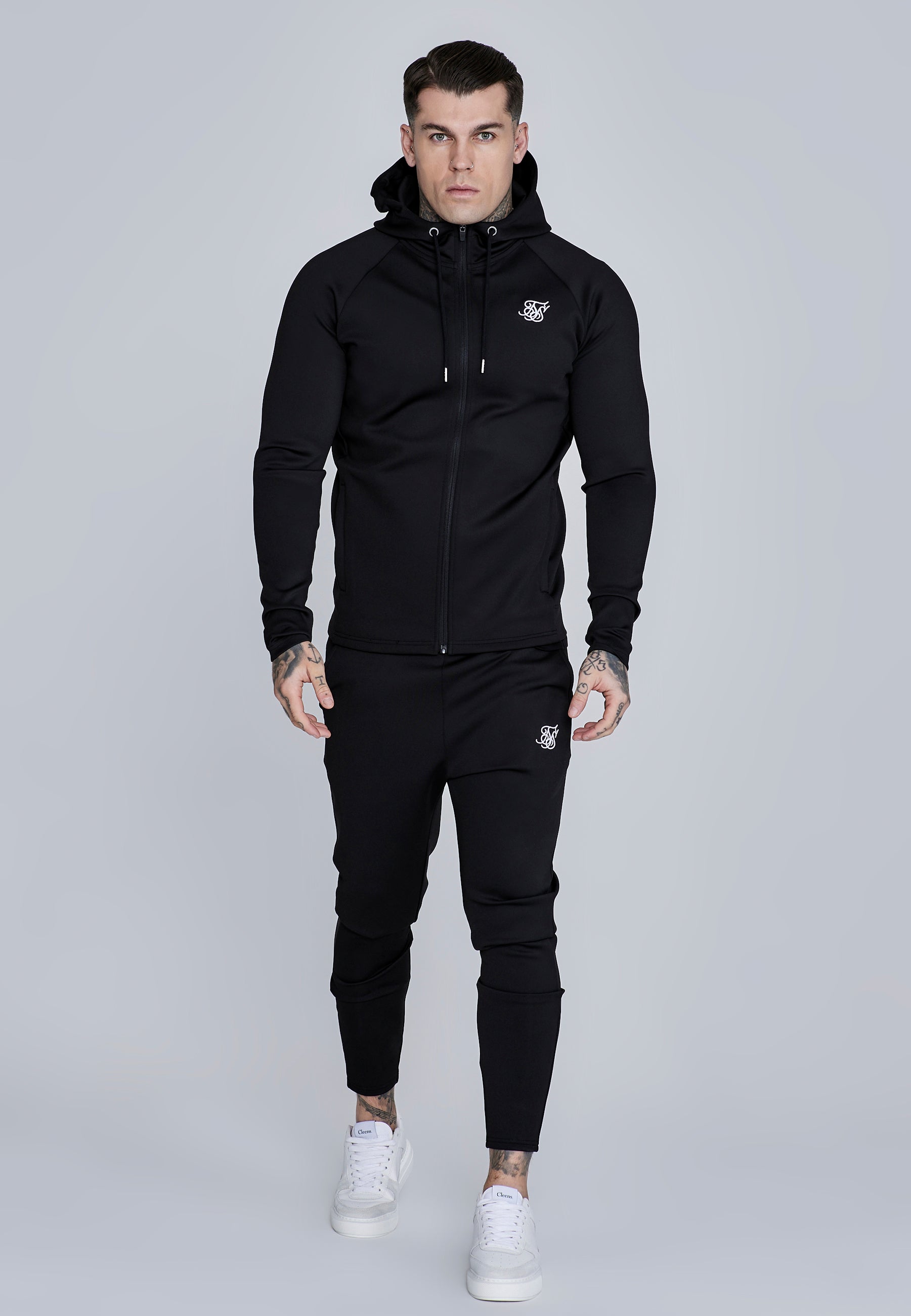 Essentials Poly FullZip Hoodie in Black Sweat Jackets SikSilk