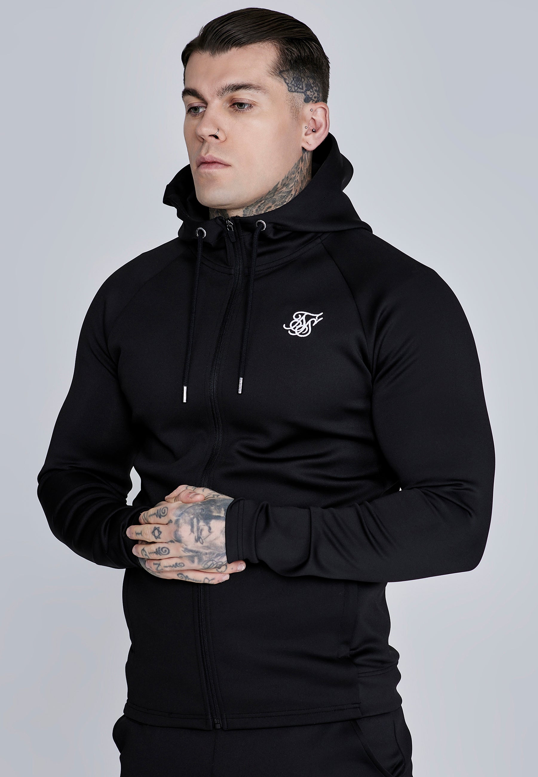 Essentials Poly FullZip Hoodie in Black Sweat Jackets SikSilk