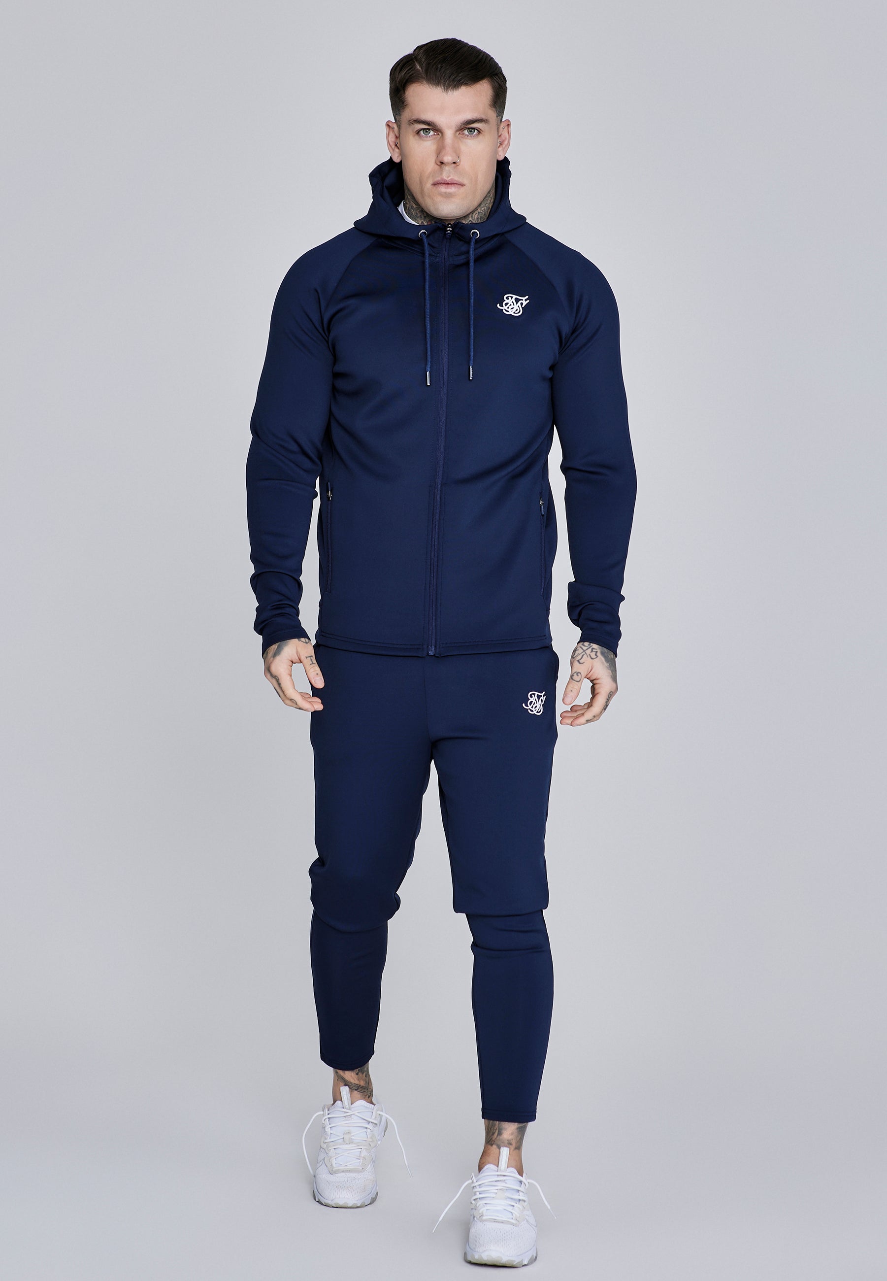 Essentials Poly FullZip Hoodie in Navy